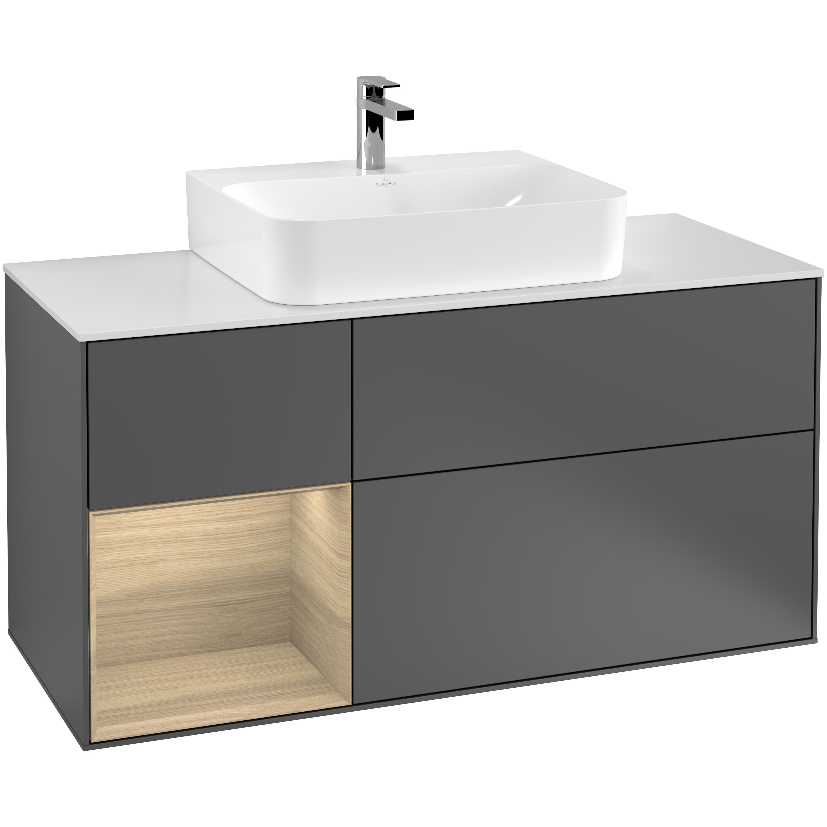 Tvättställsskåp Villeroy & Boch Finion med 3 Lådor Hylla och Bänkskiva för Centrerat Tvättställ | badrum - badrumsmobler - tvattstallsskap-och-kommod | KakelKungen