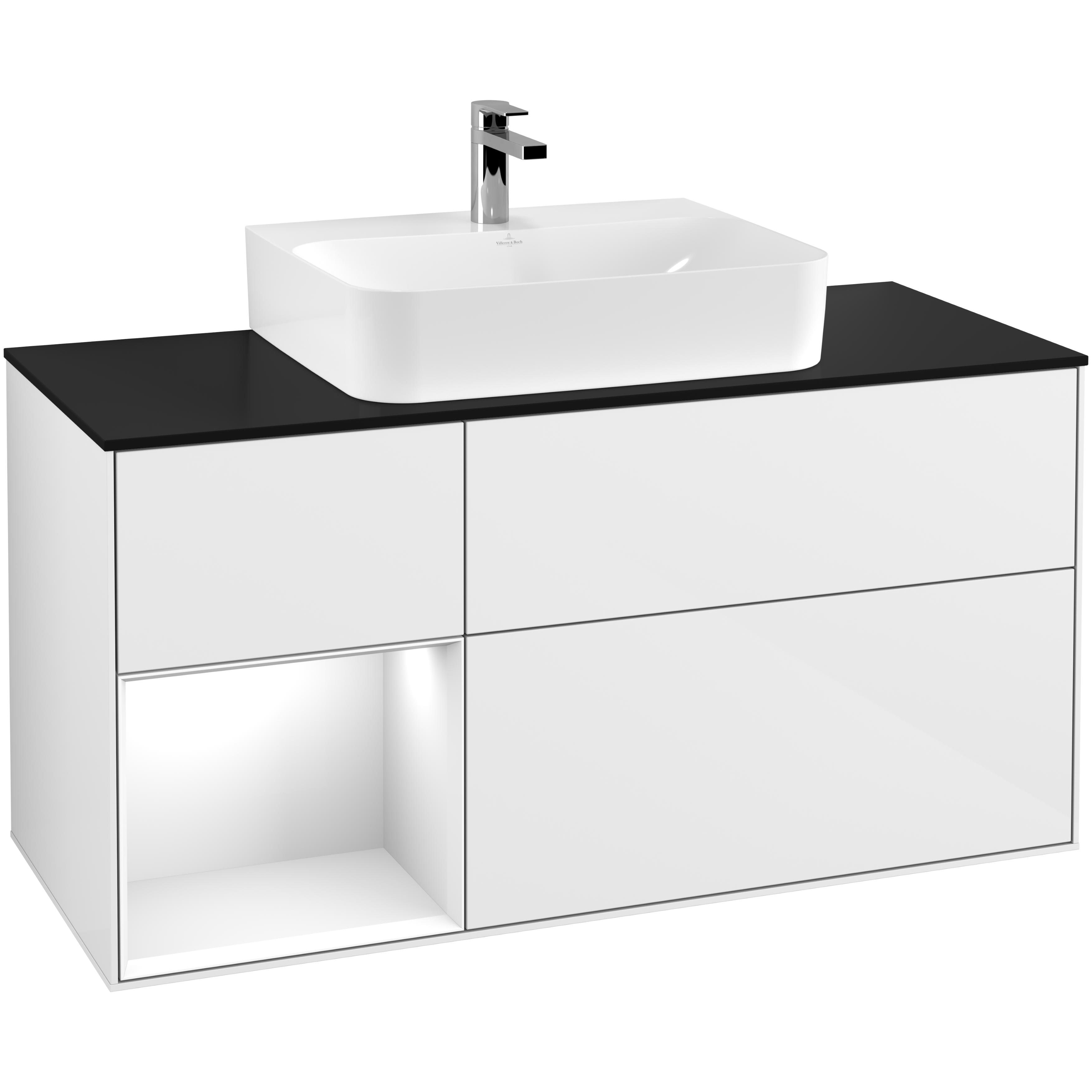 Tvättställsskåp Villeroy & Boch Finion med 3 Lådor Hylla och Bänkskiva för Centrerat Tvättställ | badrum - badrumsmobler - tvattstallsskap-och-kommod | KakelKungen