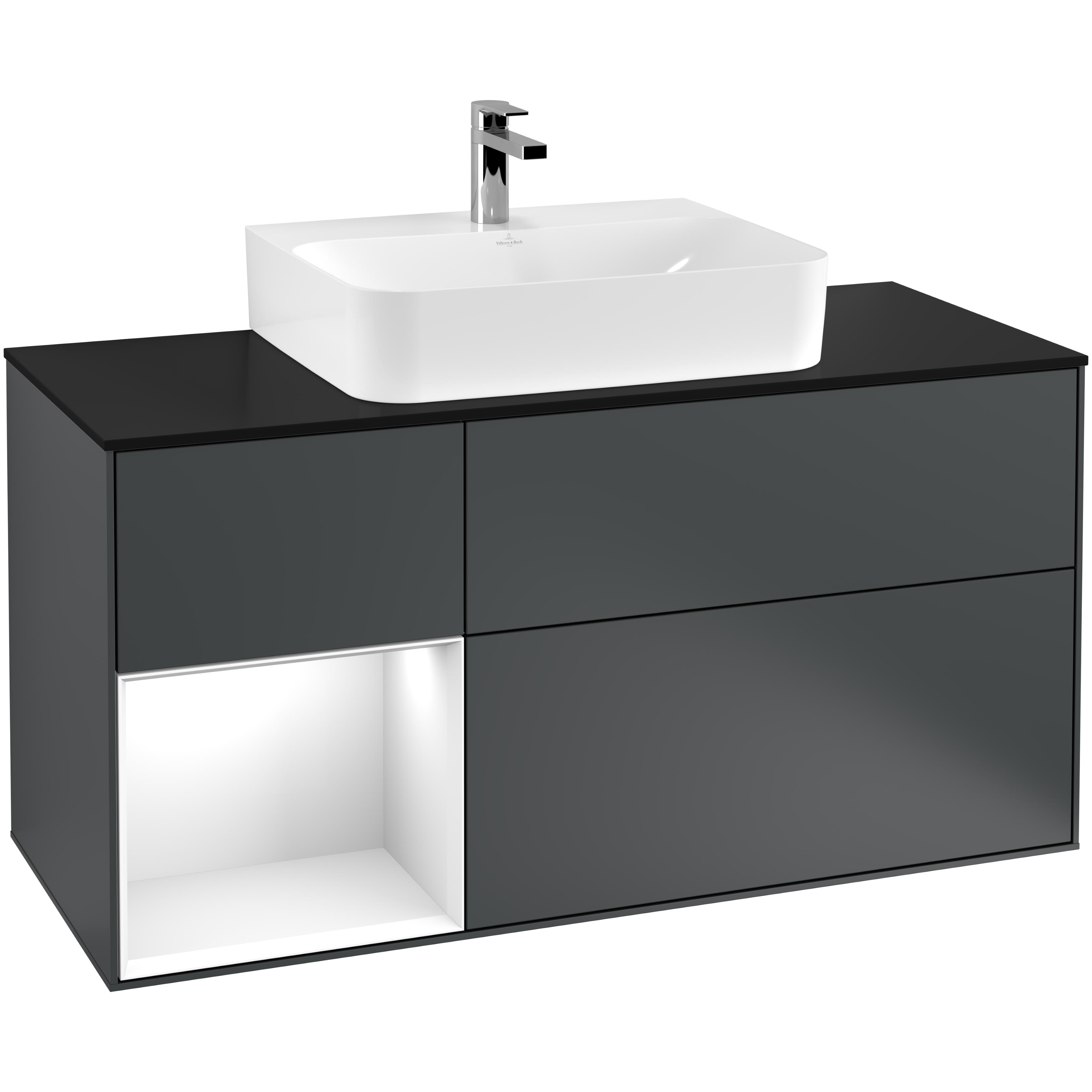 Tvättställsskåp Villeroy & Boch Finion med 3 Lådor Hylla och Bänkskiva för Centrerat Tvättställ | badrum - badrumsmobler - tvattstallsskap-och-kommod | KakelKungen