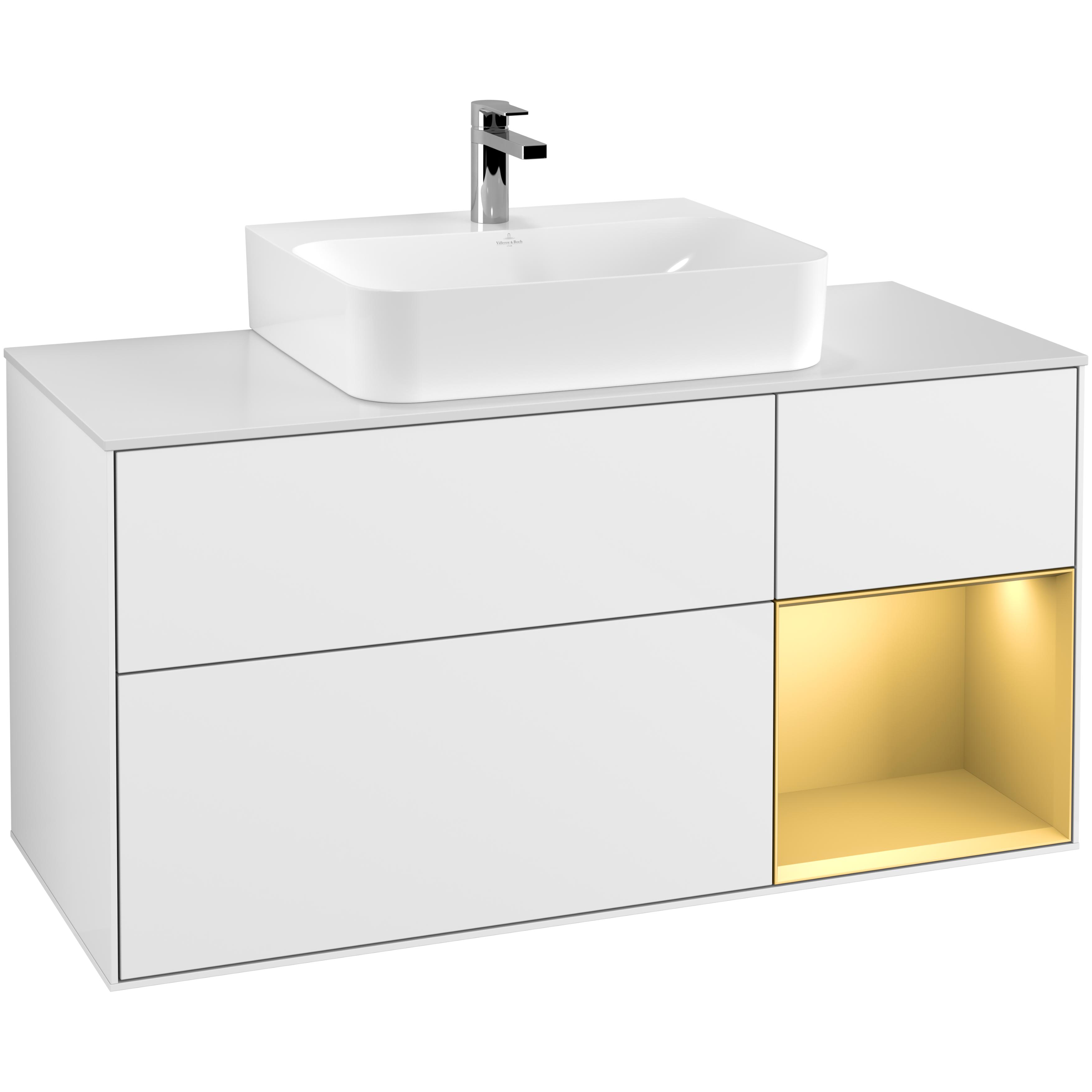 Tvättställsskåp Villeroy & Boch Finion med 3 Lådor Hylla och Bänkskiva för Centrerat Tvättställ | badrum - badrumsmobler - tvattstallsskap-och-kommod | KakelKungen