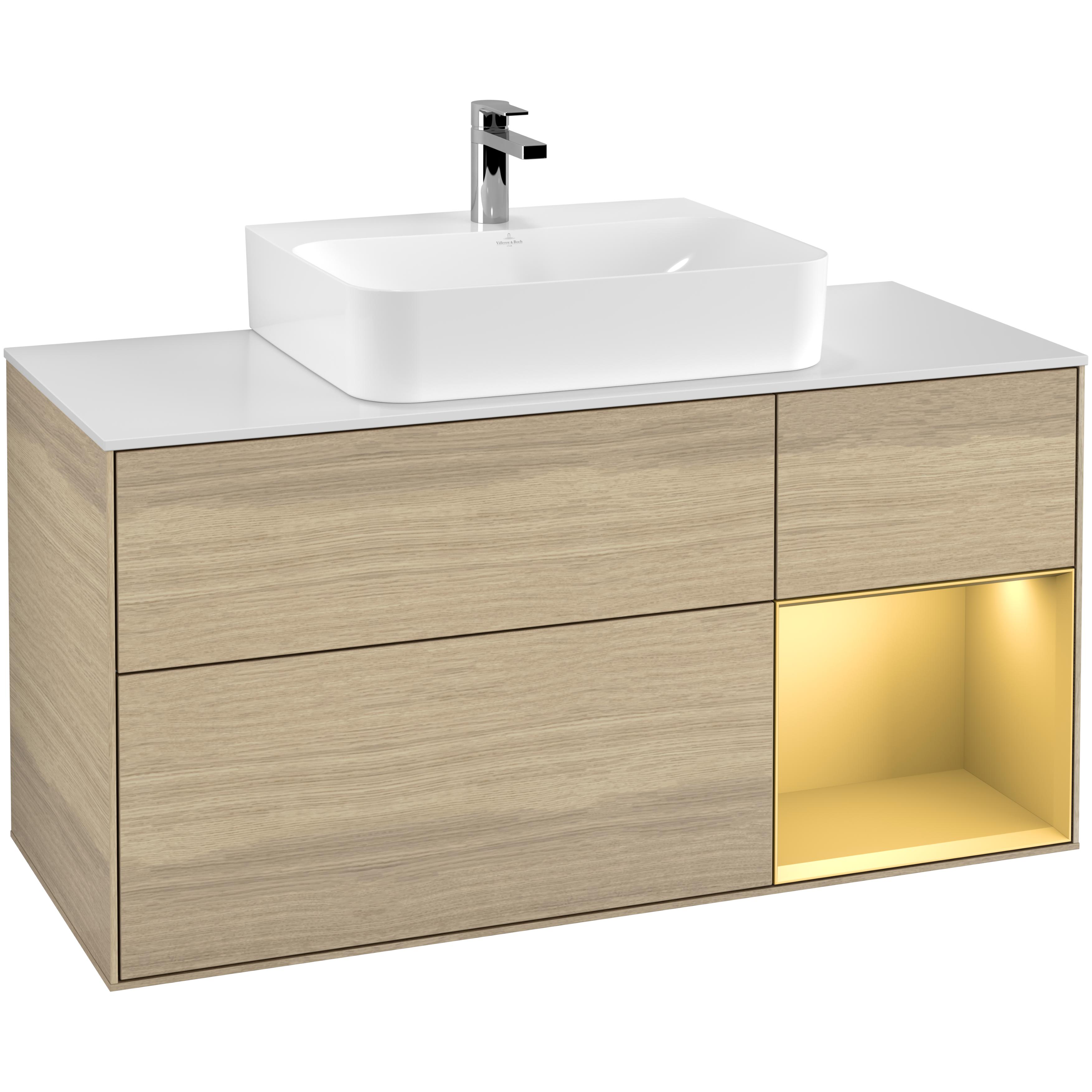 Tvättställsskåp Villeroy & Boch Finion med 3 Lådor Hylla och Bänkskiva för Centrerat Tvättställ | badrum - badrumsmobler - tvattstallsskap-och-kommod | KakelKungen