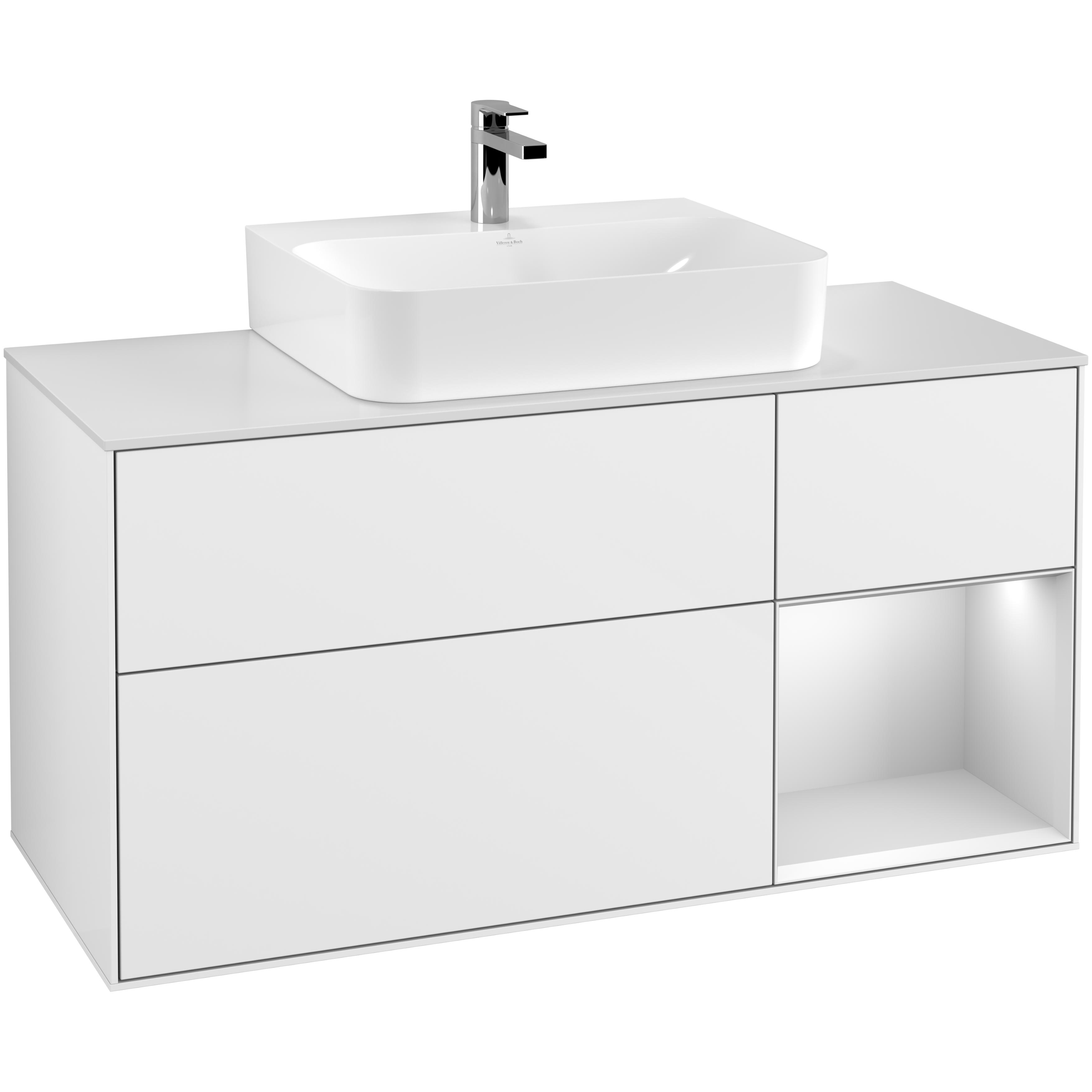 Tvättställsskåp Villeroy & Boch Finion med 3 Lådor Hylla och Bänkskiva för Centrerat Tvättställ | badrum - badrumsmobler - tvattstallsskap-och-kommod | KakelKungen