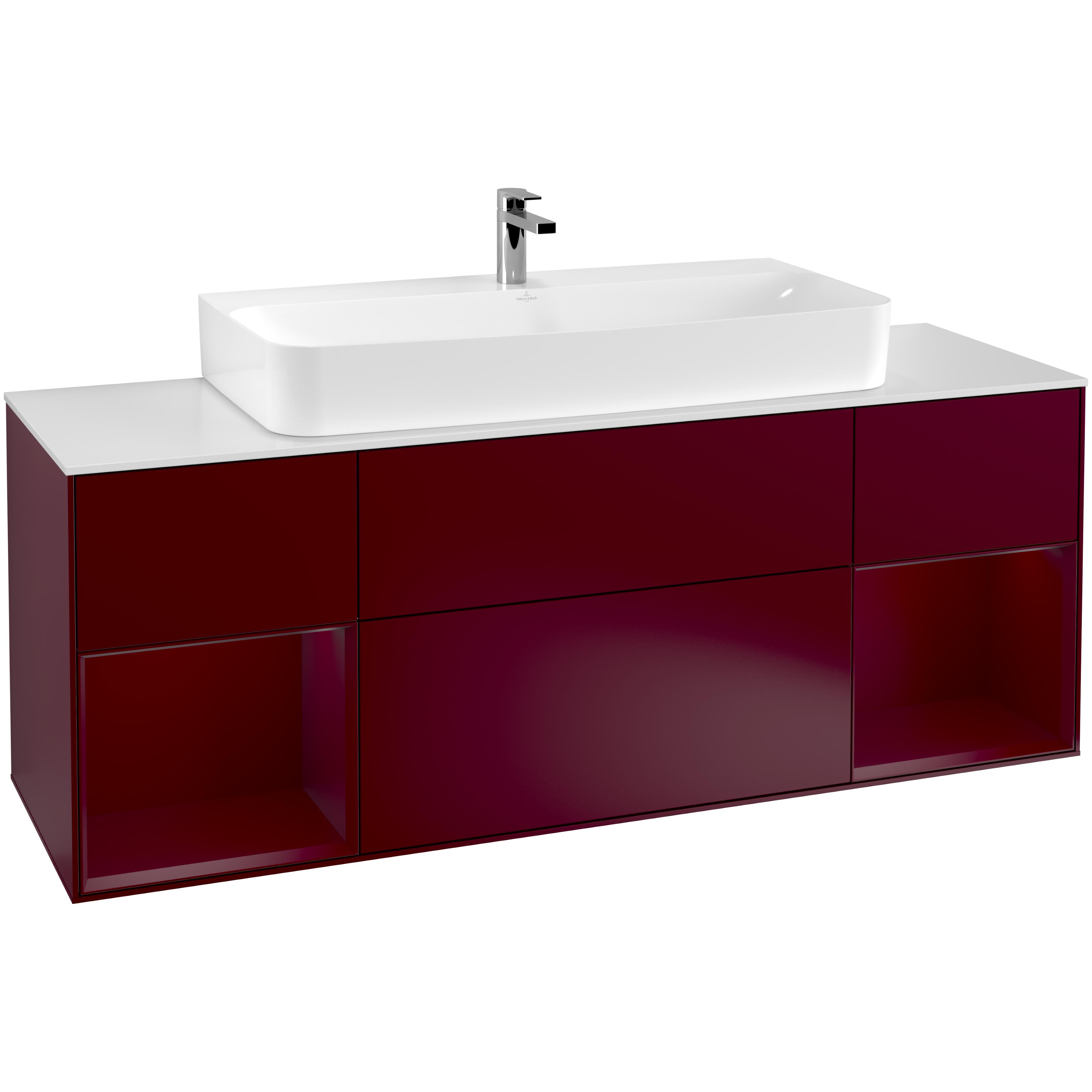 tvättställsskåp villeroy & boch finion med två hyllor och bänkskiva för centrerat tvättställ