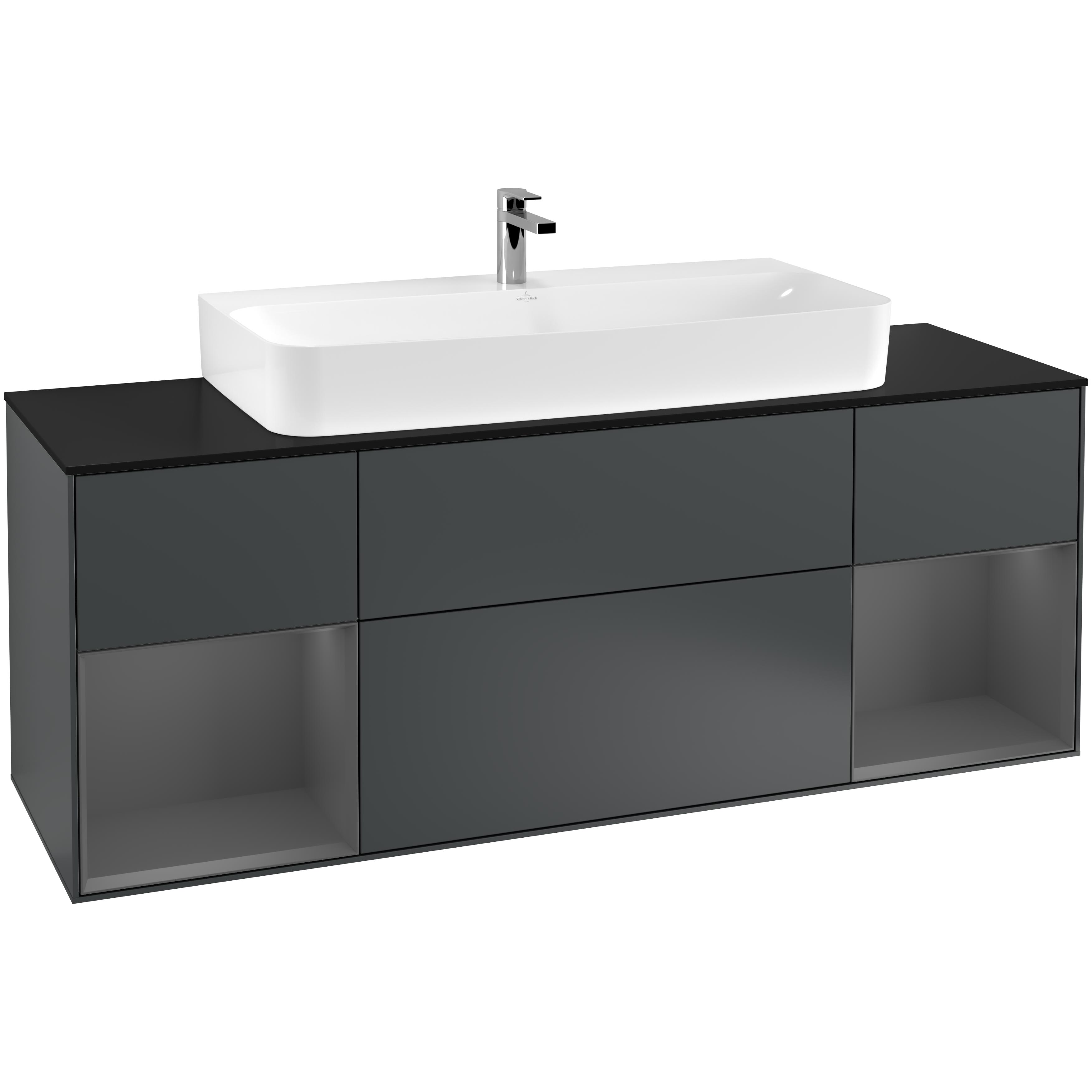 tvättställsskåp villeroy & boch finion med två hyllor och bänkskiva för centrerat tvättställ