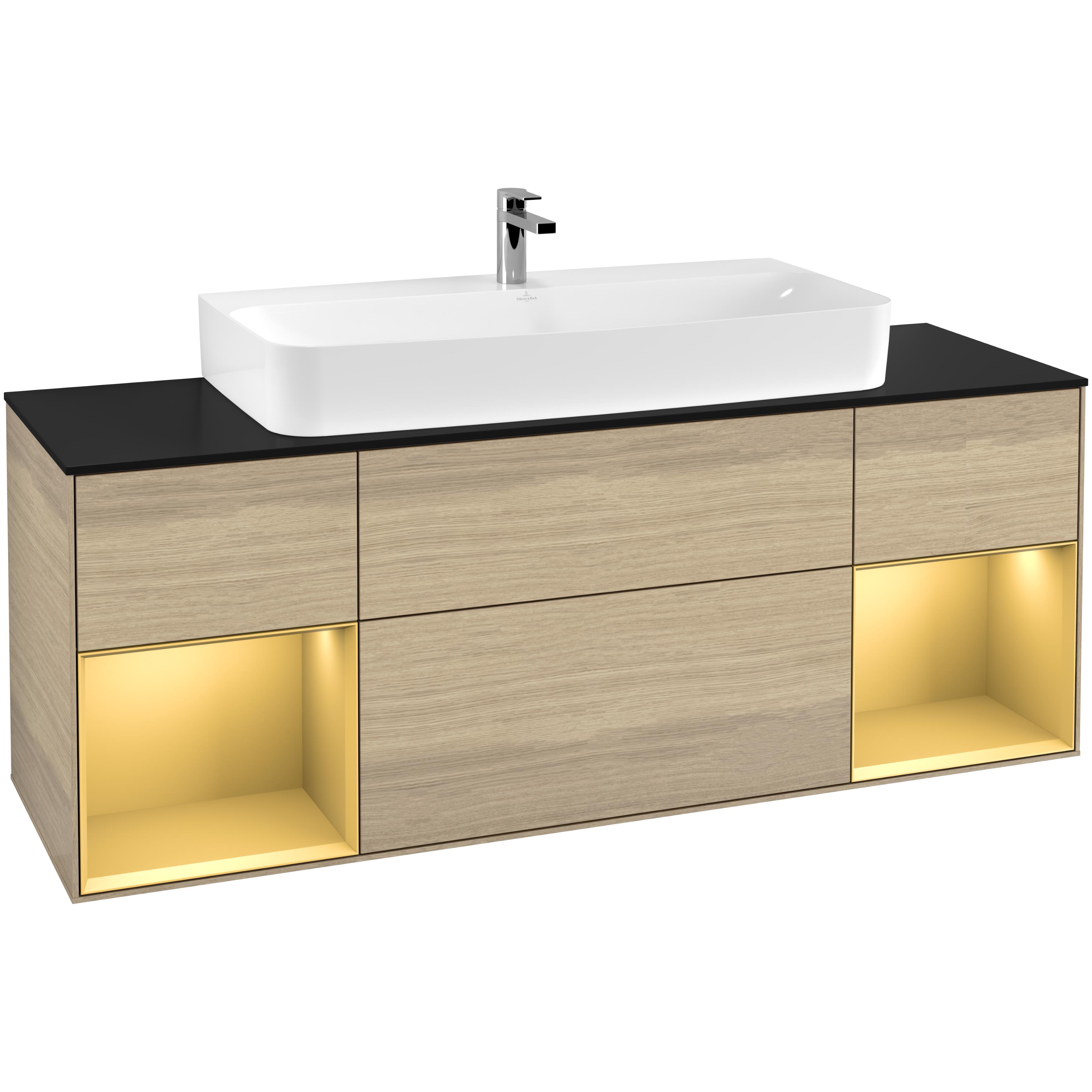 tvättställsskåp villeroy & boch finion med två hyllor och bänkskiva för centrerat tvättställ