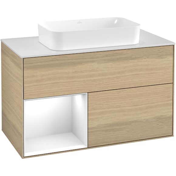 tvättställsskåp villeroy & boch finion med 2 lådor hylla och bänkskiva för fristående tvättställ