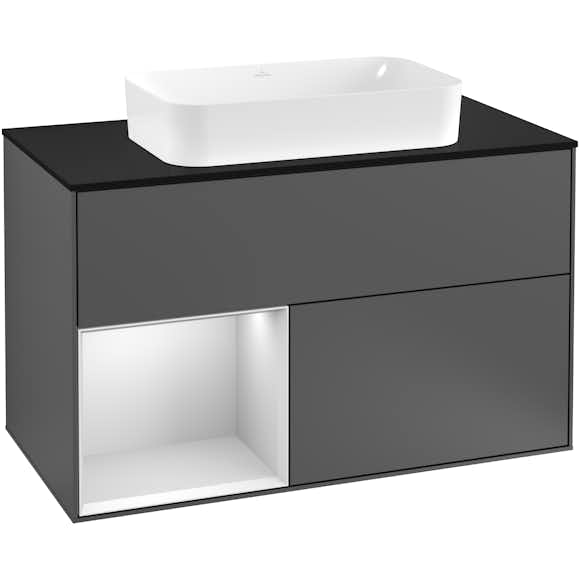 tvättställsskåp villeroy & boch finion med 2 lådor hylla och bänkskiva för fristående tvättställ