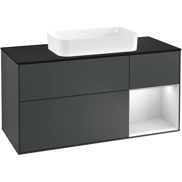 tvättställsskåp villeroy & boch finion med 3 lådor hylla och bänkskiva för fristående tvättställ