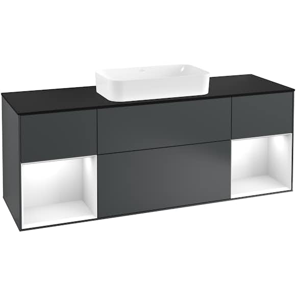 tvättställsskåp villeroy & boch finion med två hyllor och bänkskiva för fristående tvättställ