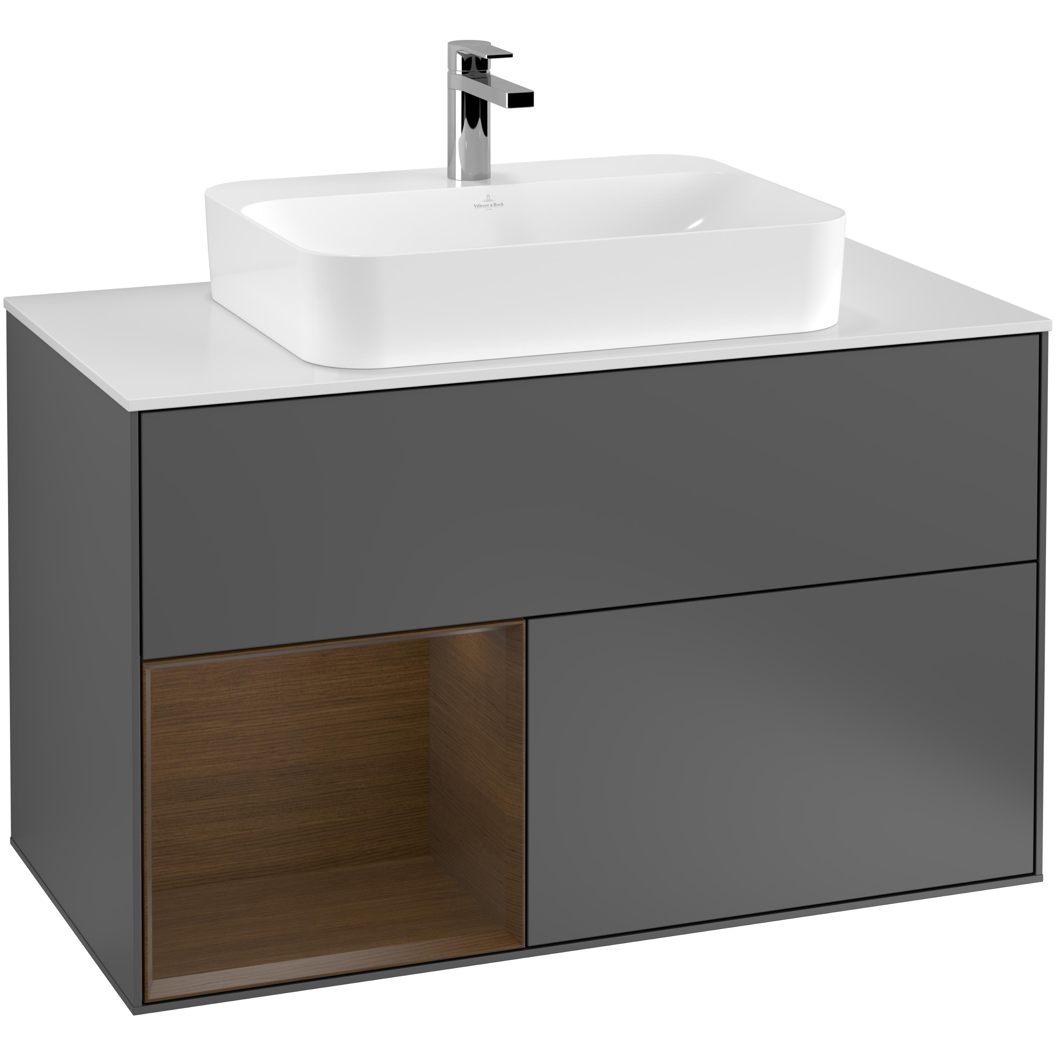 tvättställsskåp villeroy & boch finion med 2 lådor hylla och bänkskiva för ytmonterat tvättställ