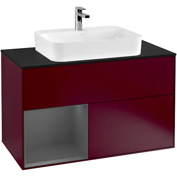 tvättställsskåp villeroy & boch finion med 2 lådor hylla och bänkskiva för ytmonterat tvättställ