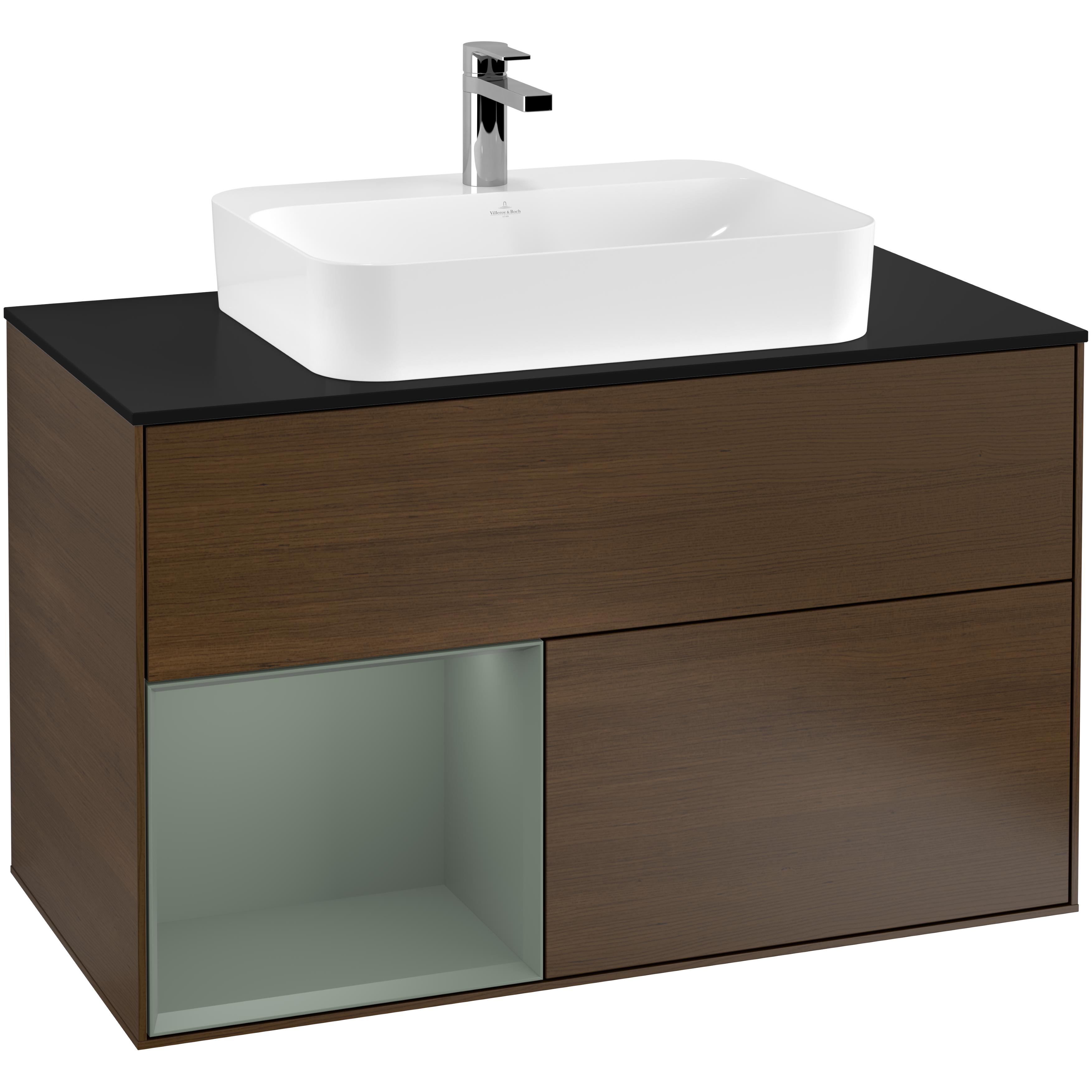 tvättställsskåp villeroy & boch finion med 2 lådor hylla och bänkskiva för ytmonterat tvättställ