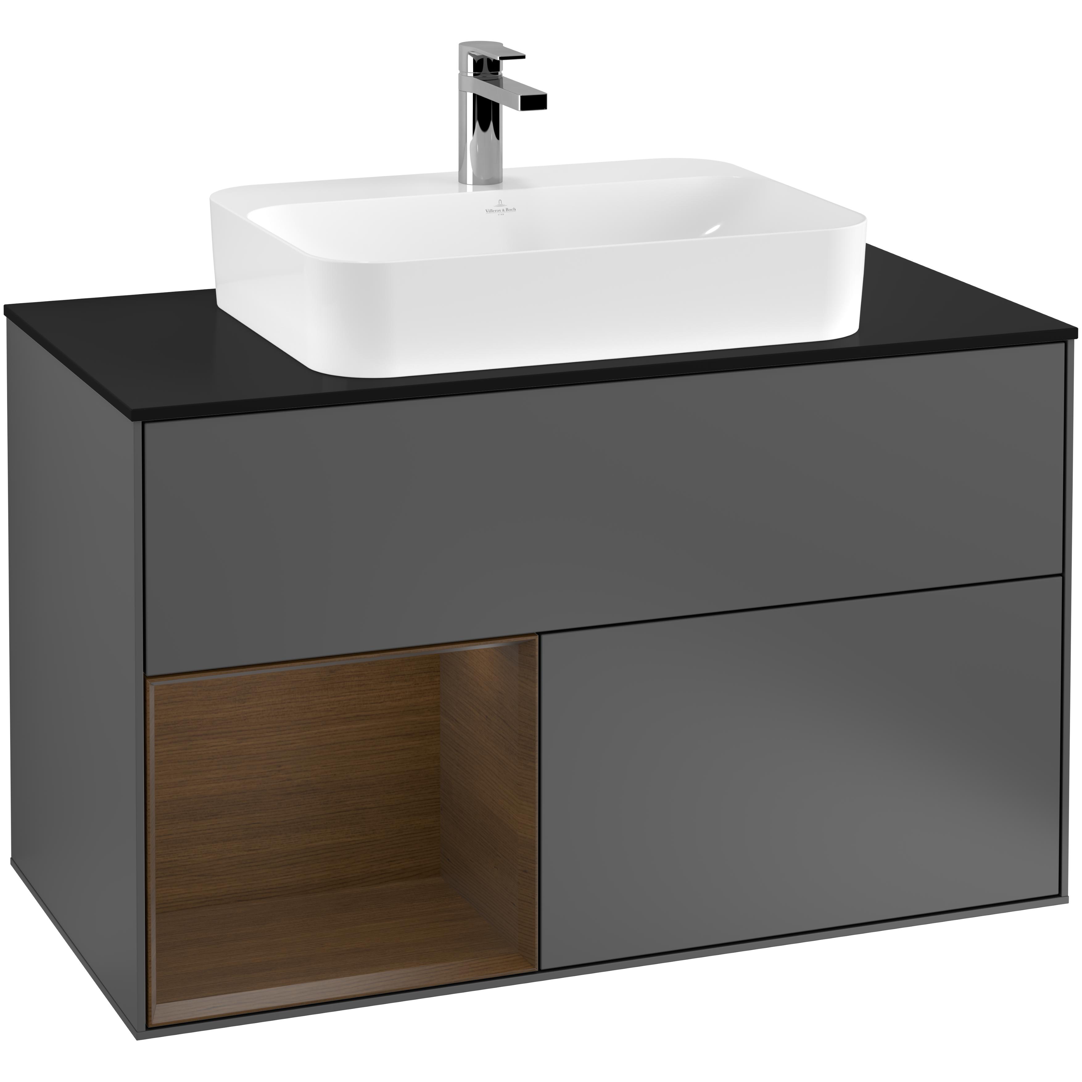 tvättställsskåp villeroy & boch finion med 2 lådor hylla och bänkskiva för ytmonterat tvättställ