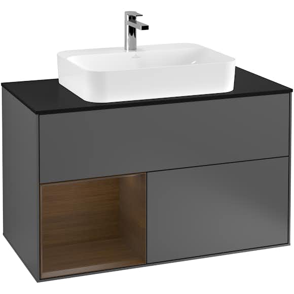 tvättställsskåp villeroy & boch finion med 2 lådor hylla och bänkskiva för ytmonterat tvättställ