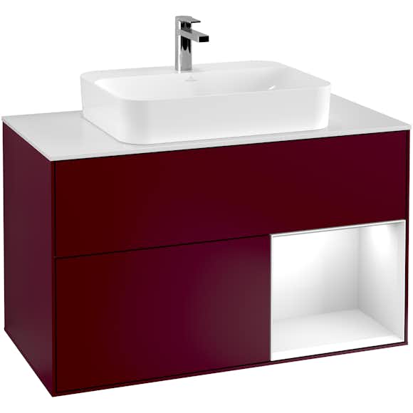 tvättställsskåp villeroy & boch finion med 2 lådor hylla och bänkskiva för ytmonterat tvättställ