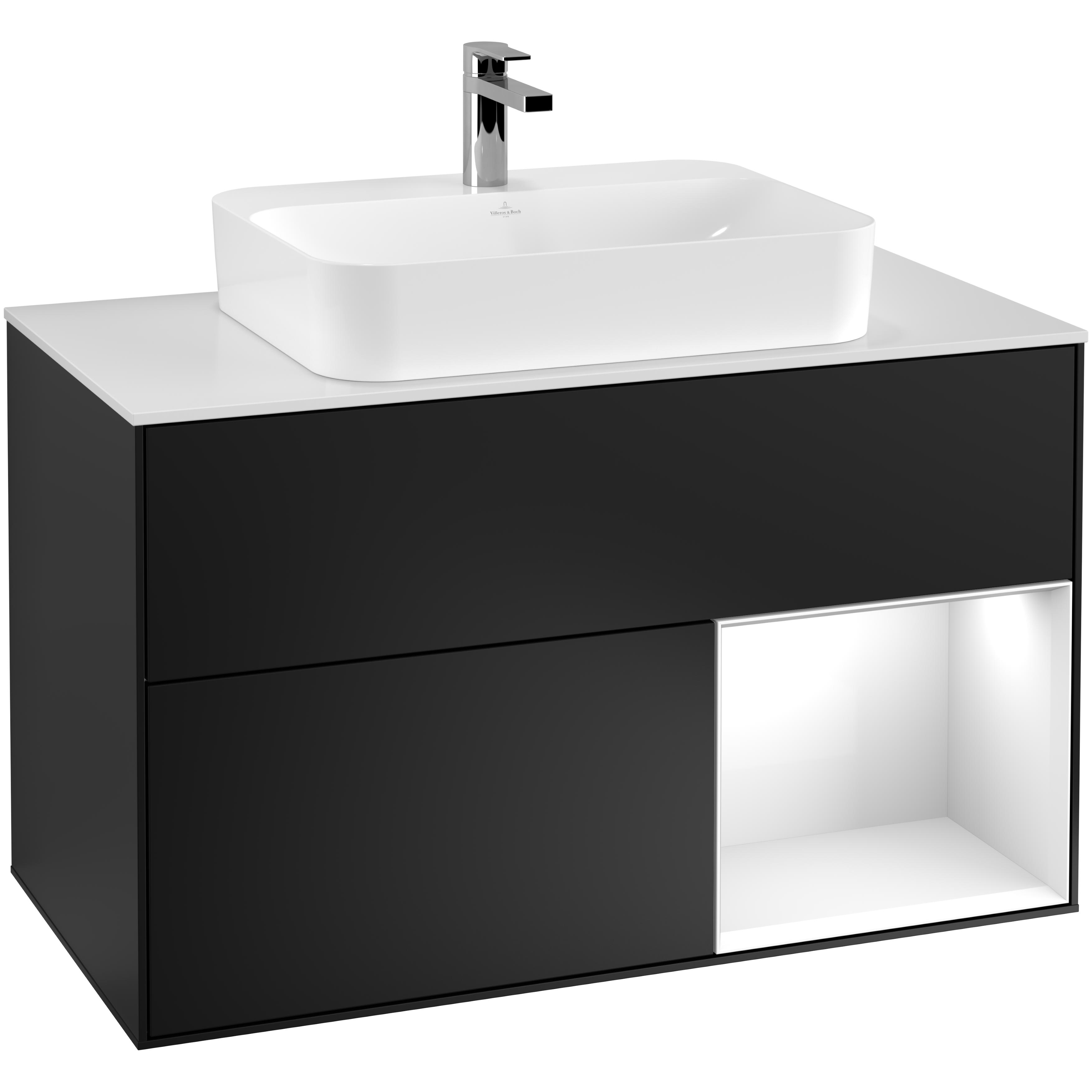 tvättställsskåp villeroy & boch finion med 2 lådor hylla och bänkskiva för ytmonterat tvättställ