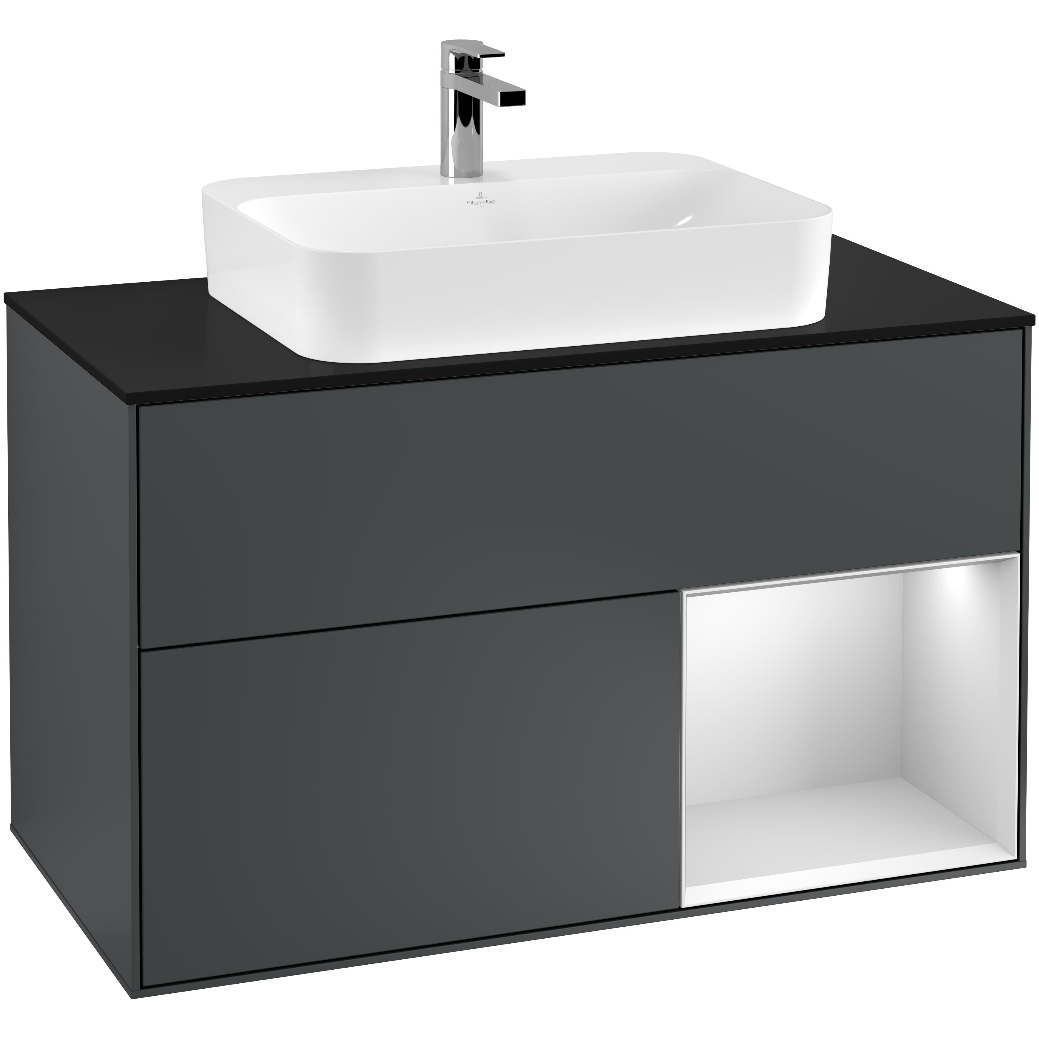 tvättställsskåp villeroy & boch finion med 2 lådor hylla och bänkskiva för ytmonterat tvättställ