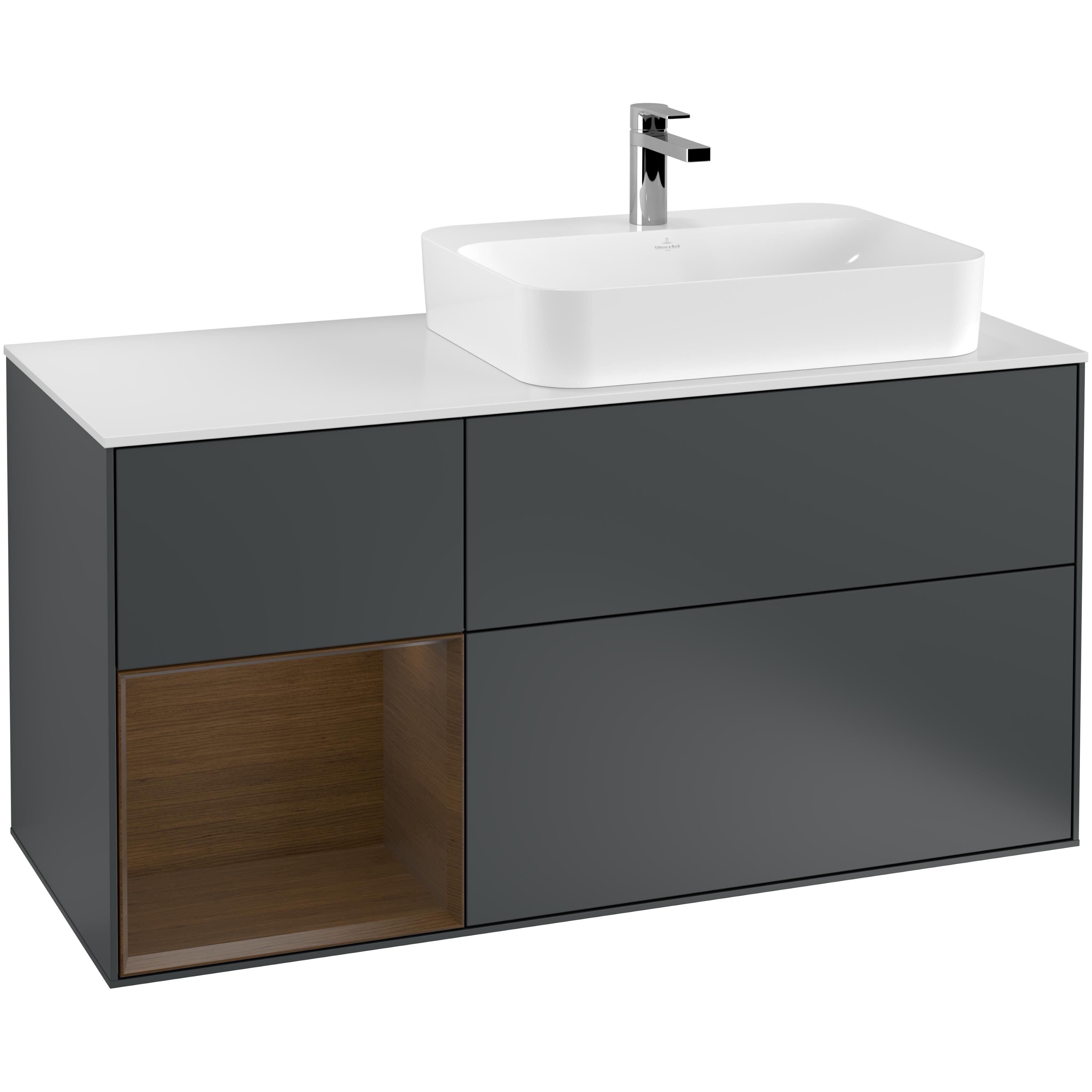 Tvättställsskåp Villeroy & Boch Finion med 3 Lådor Hylla och Bänkskiva för Ocentrerat Ytmonterat Tvättställ | badrum - badrumsmobler - tvattstallsskap-och-kommod | KakelKungen