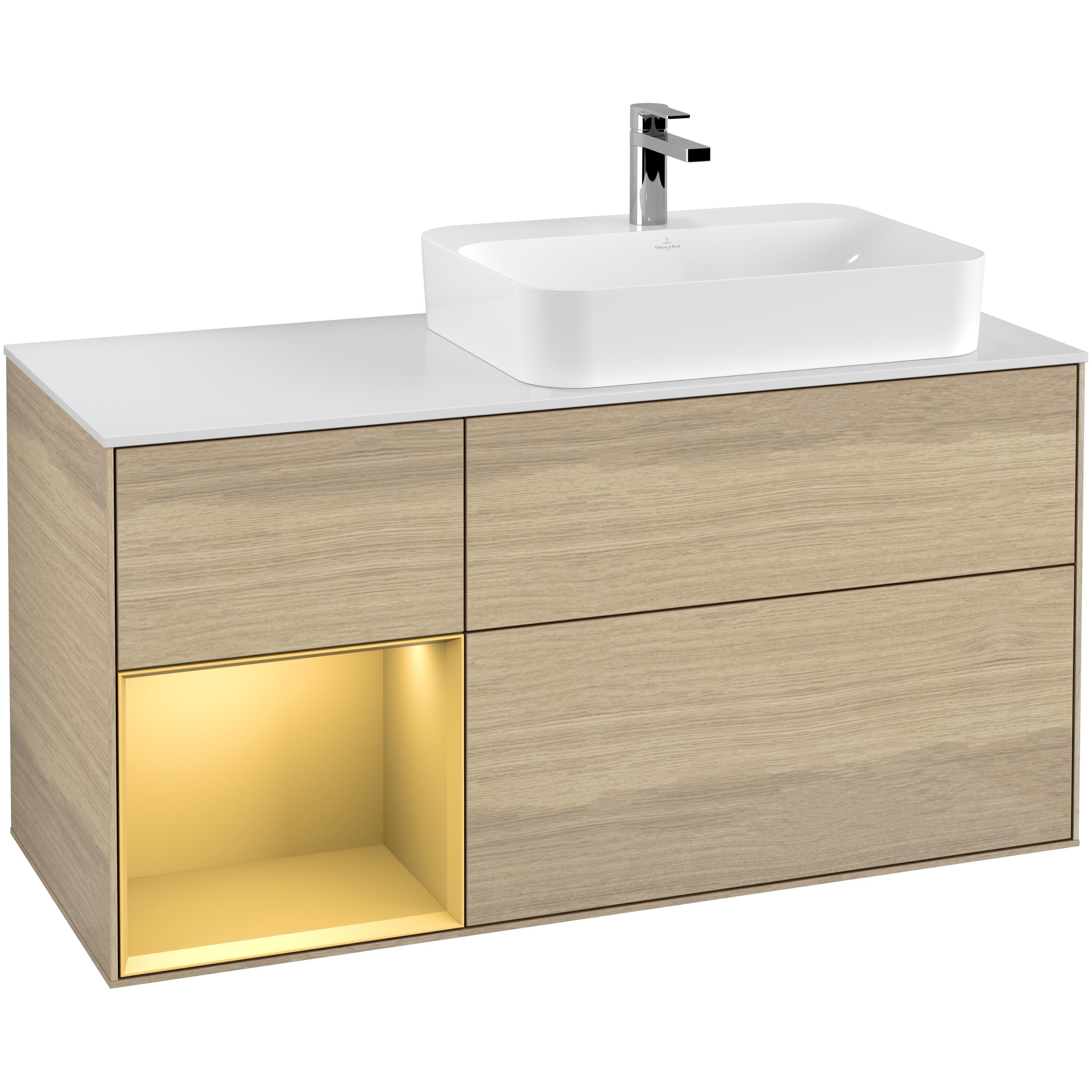 Tvättställsskåp Villeroy & Boch Finion med 3 Lådor Hylla och Bänkskiva för Ocentrerat Ytmonterat Tvättställ