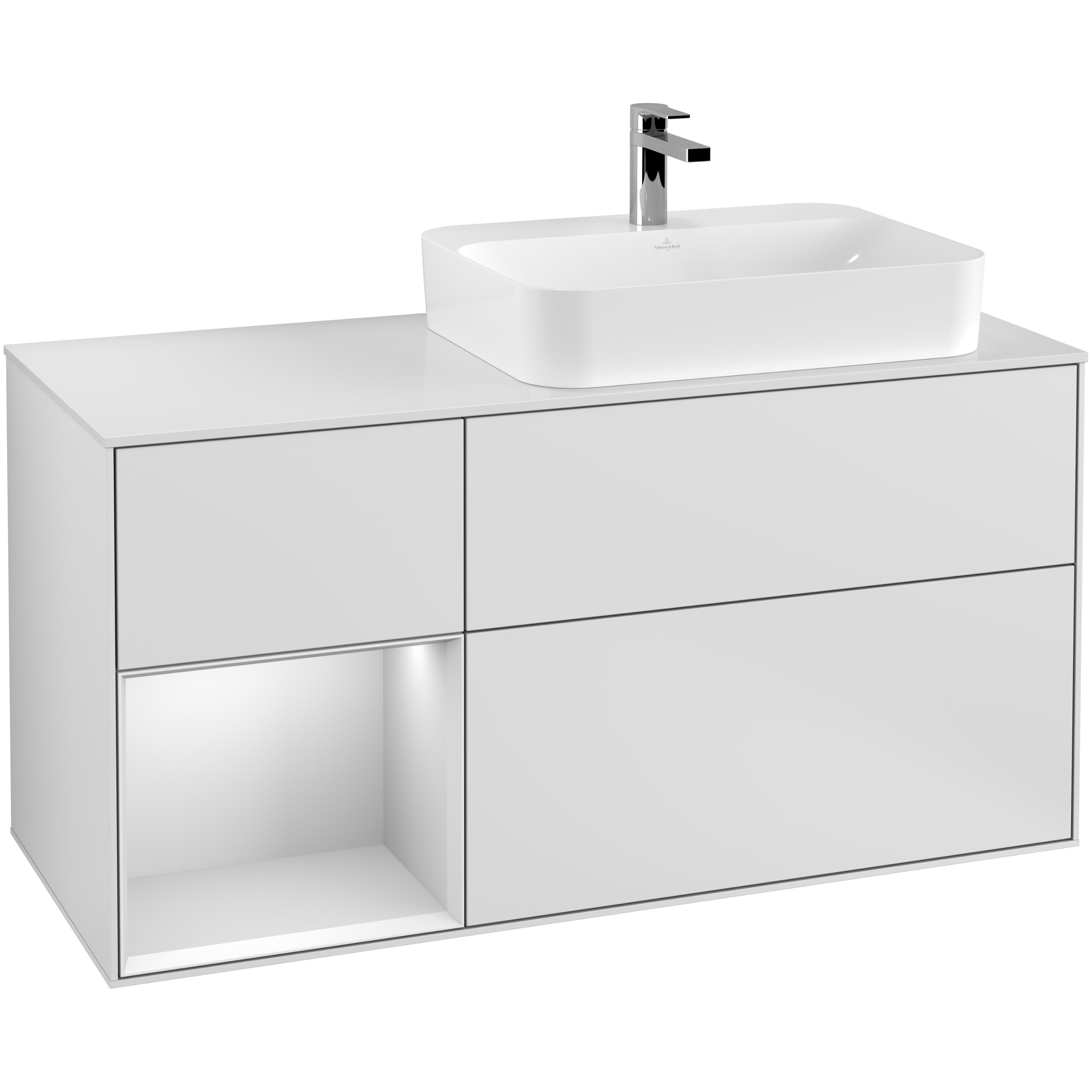 Tvättställsskåp Villeroy & Boch Finion med 3 Lådor Hylla och Bänkskiva för Ocentrerat Ytmonterat Tvättställ | badrum - badrumsmobler - tvattstallsskap-och-kommod | KakelKungen