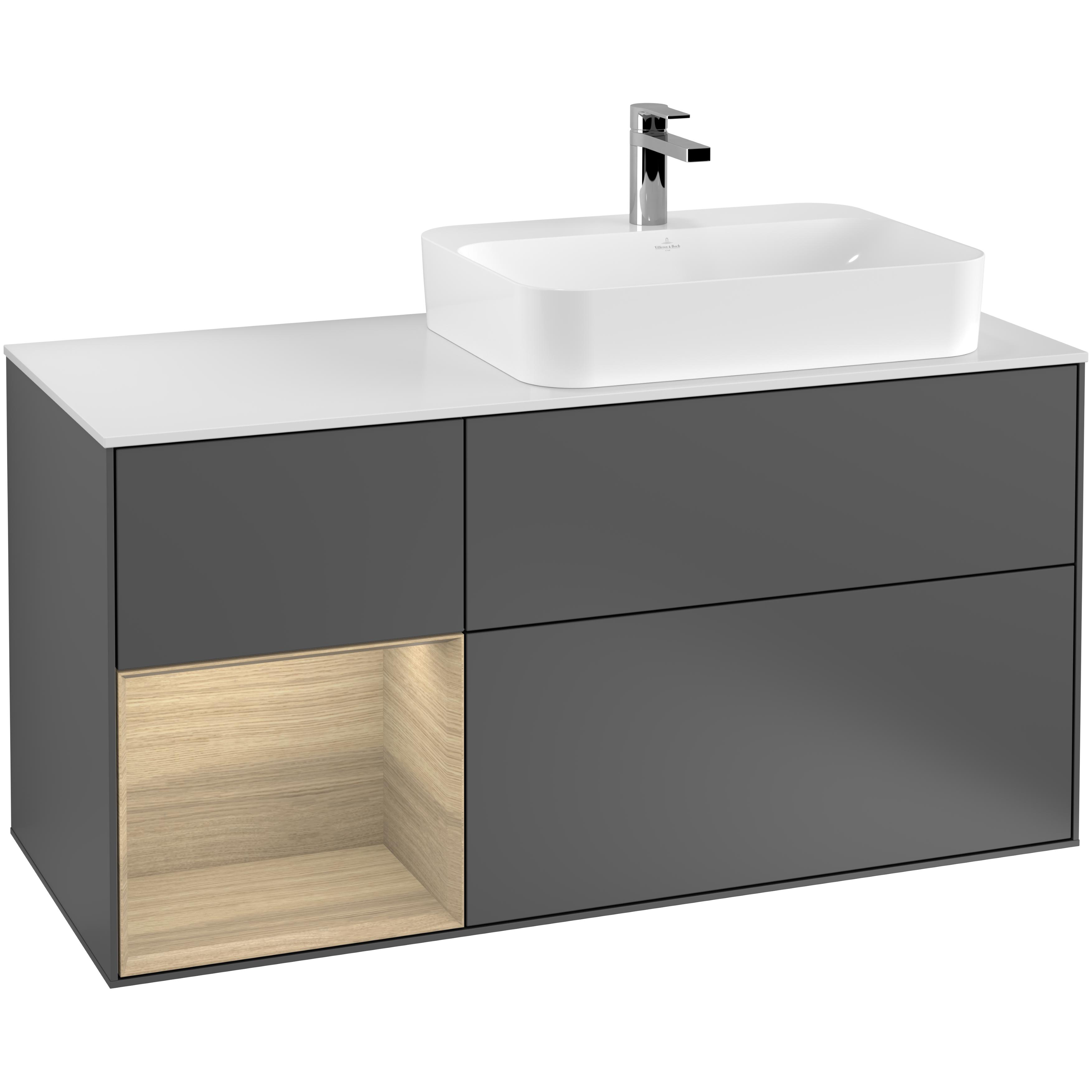 Tvättställsskåp Villeroy & Boch Finion med 3 Lådor Hylla och Bänkskiva för Ocentrerat Ytmonterat Tvättställ | badrum - badrumsmobler - tvattstallsskap-och-kommod | KakelKungen