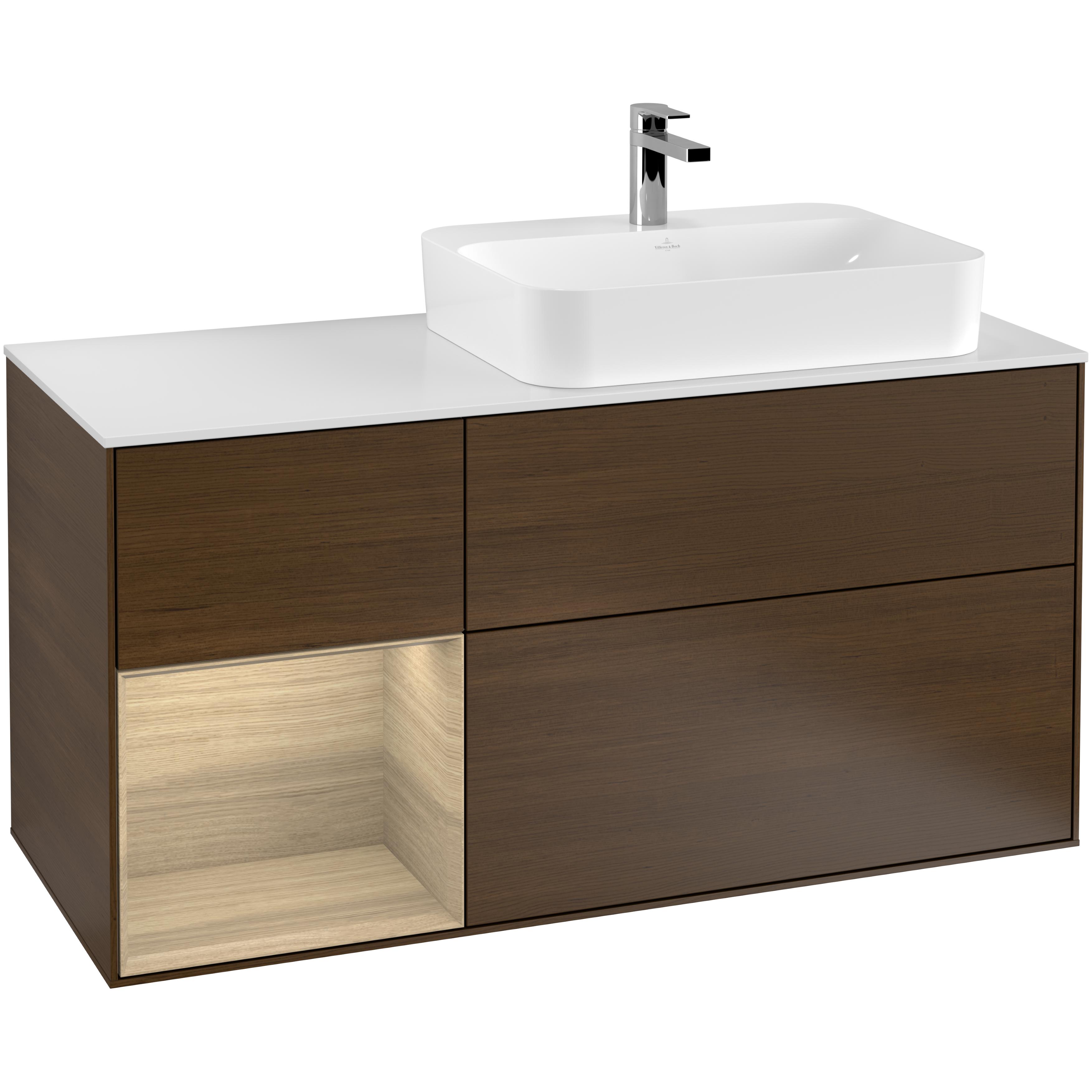 Tvättställsskåp Villeroy & Boch Finion med 3 Lådor Hylla och Bänkskiva för Ocentrerat Ytmonterat Tvättställ | badrum - badrumsmobler - tvattstallsskap-och-kommod | KakelKungen