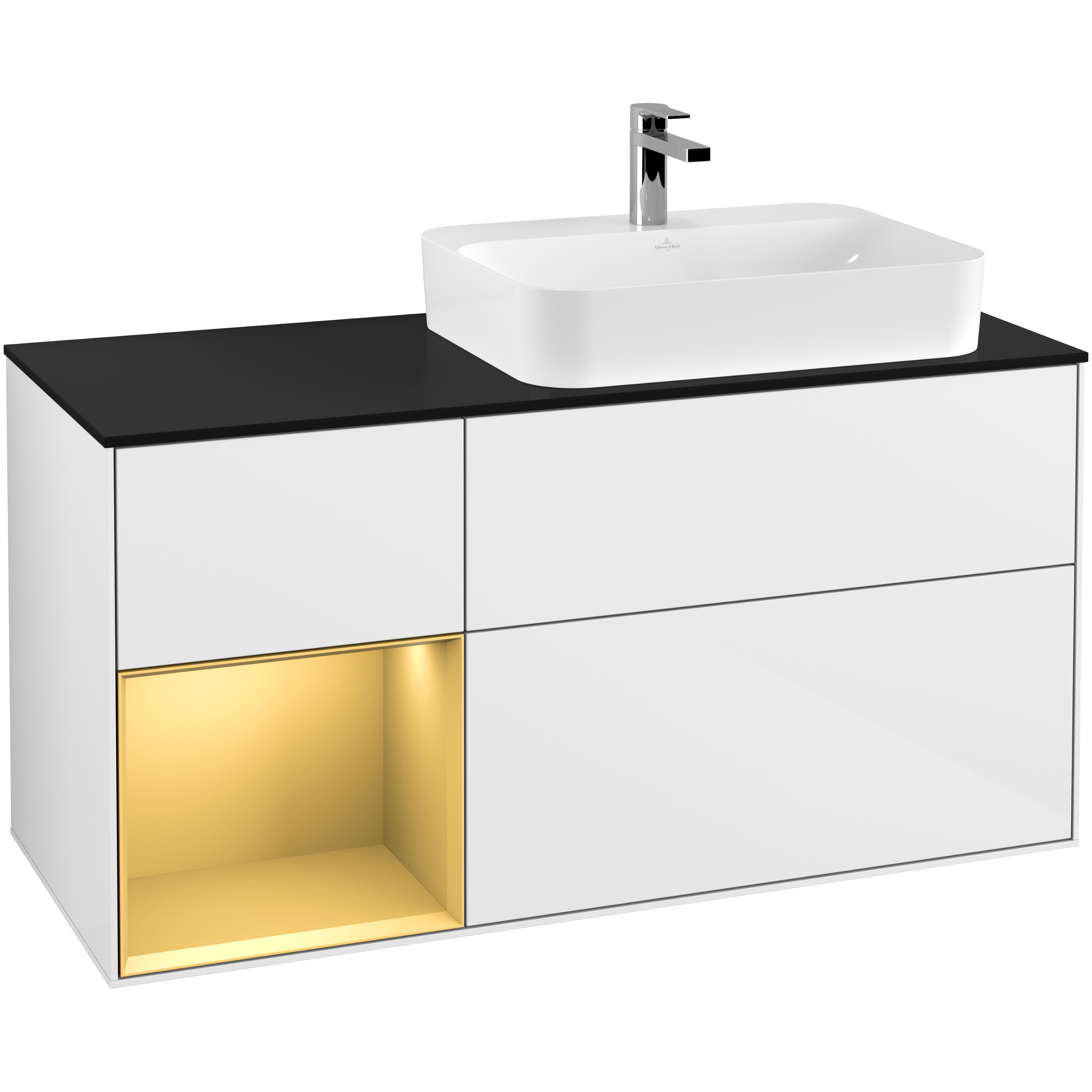 Tvättställsskåp Villeroy & Boch Finion med 3 Lådor Hylla och Bänkskiva för Ocentrerat Ytmonterat Tvättställ | badrum - badrumsmobler - tvattstallsskap-och-kommod | KakelKungen