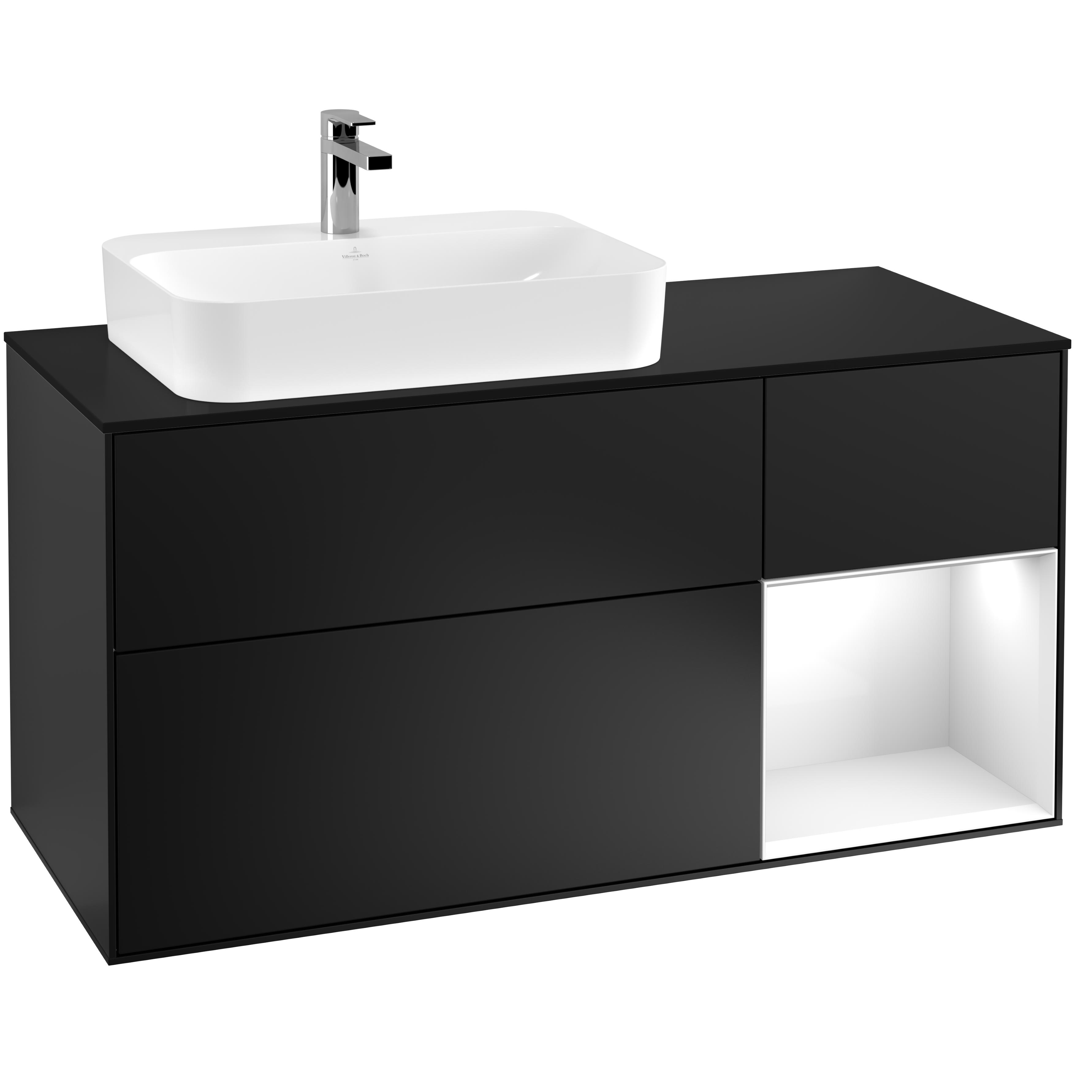 Tvättställsskåp Villeroy & Boch Finion med 3 Lådor Hylla och Bänkskiva för Ocentrerat Ytmonterat Tvättställ | badrum - badrumsmobler - tvattstallsskap-och-kommod | KakelKungen