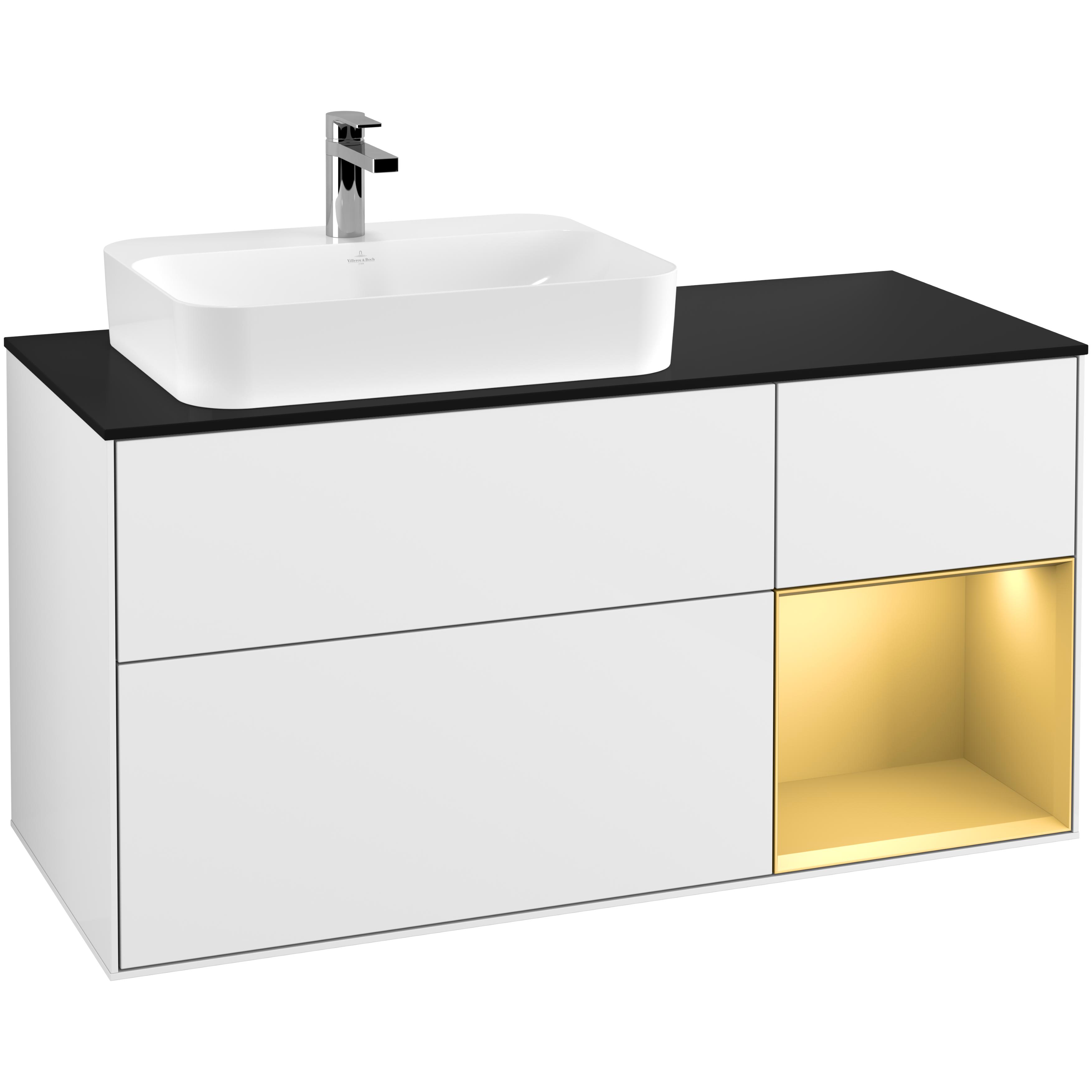 Tvättställsskåp Villeroy & Boch Finion med 3 Lådor Hylla och Bänkskiva för Ocentrerat Ytmonterat Tvättställ | badrum - badrumsmobler - tvattstallsskap-och-kommod | KakelKungen