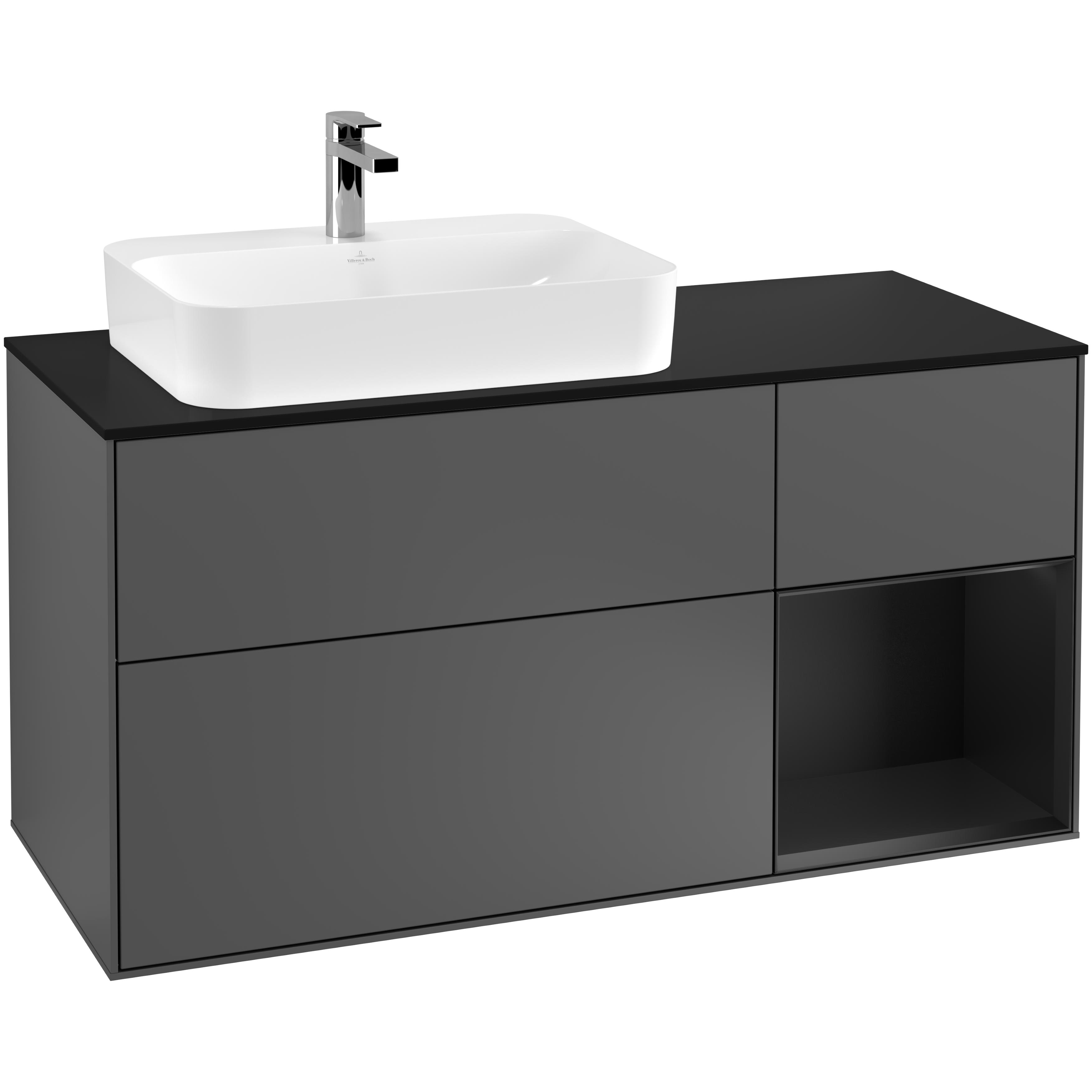 Tvättställsskåp Villeroy & Boch Finion med 3 Lådor Hylla och Bänkskiva för Ocentrerat Ytmonterat Tvättställ | badrum - badrumsmobler - tvattstallsskap-och-kommod | KakelKungen