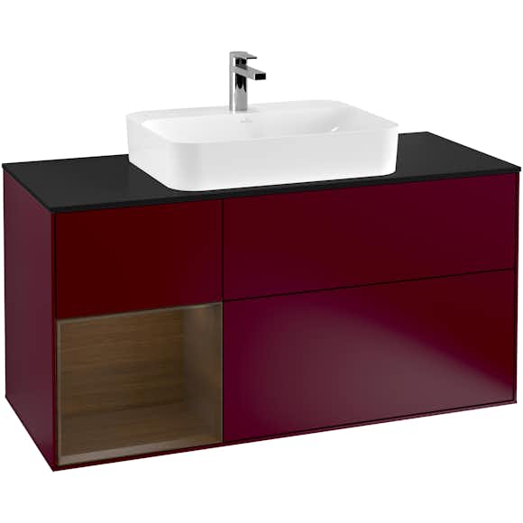 tvättställsskåp villeroy & boch finion med 3 lådor hylla och bänkskiva för ytmonterat tvättställ