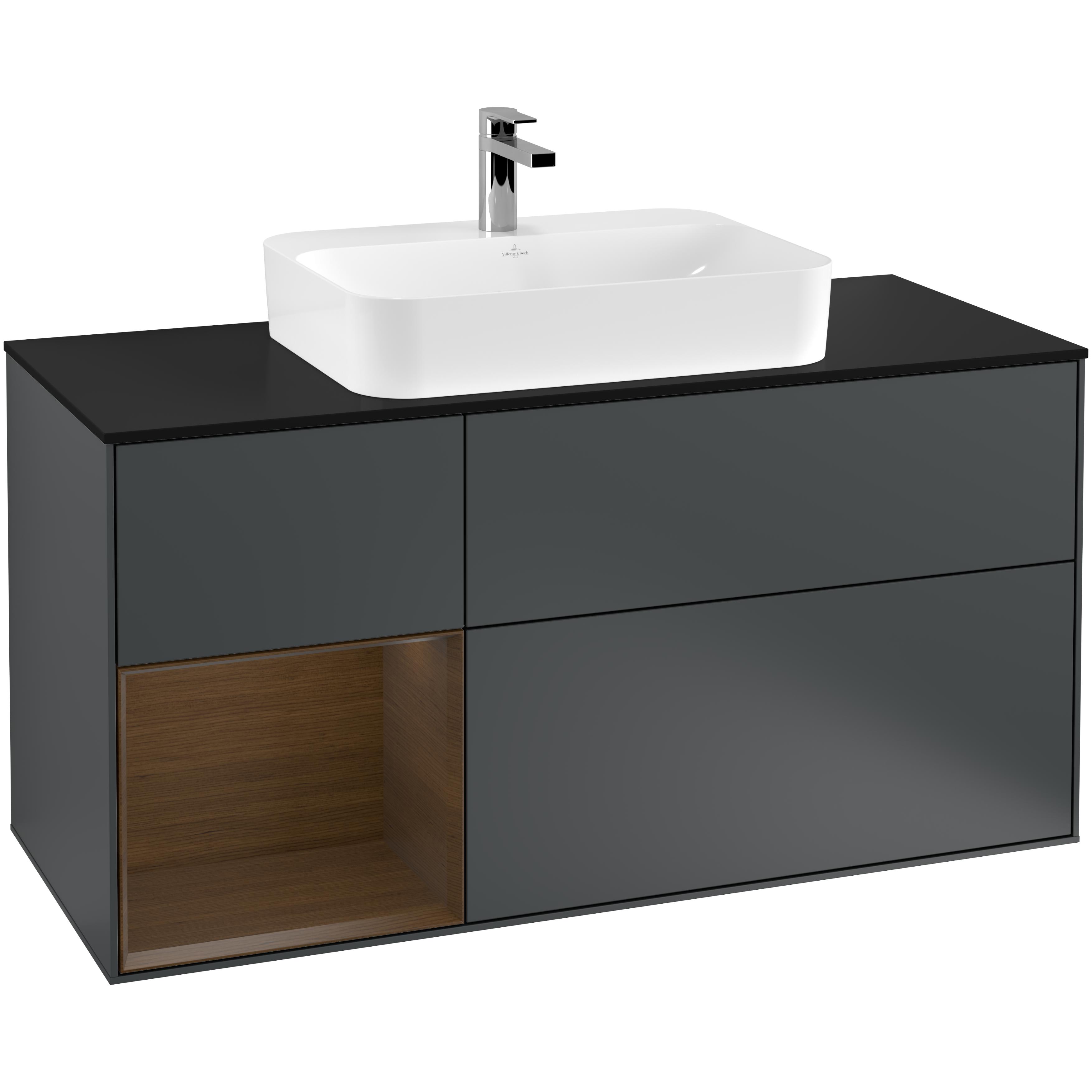 tvättställsskåp villeroy & boch finion med 3 lådor hylla och bänkskiva för ytmonterat tvättställ