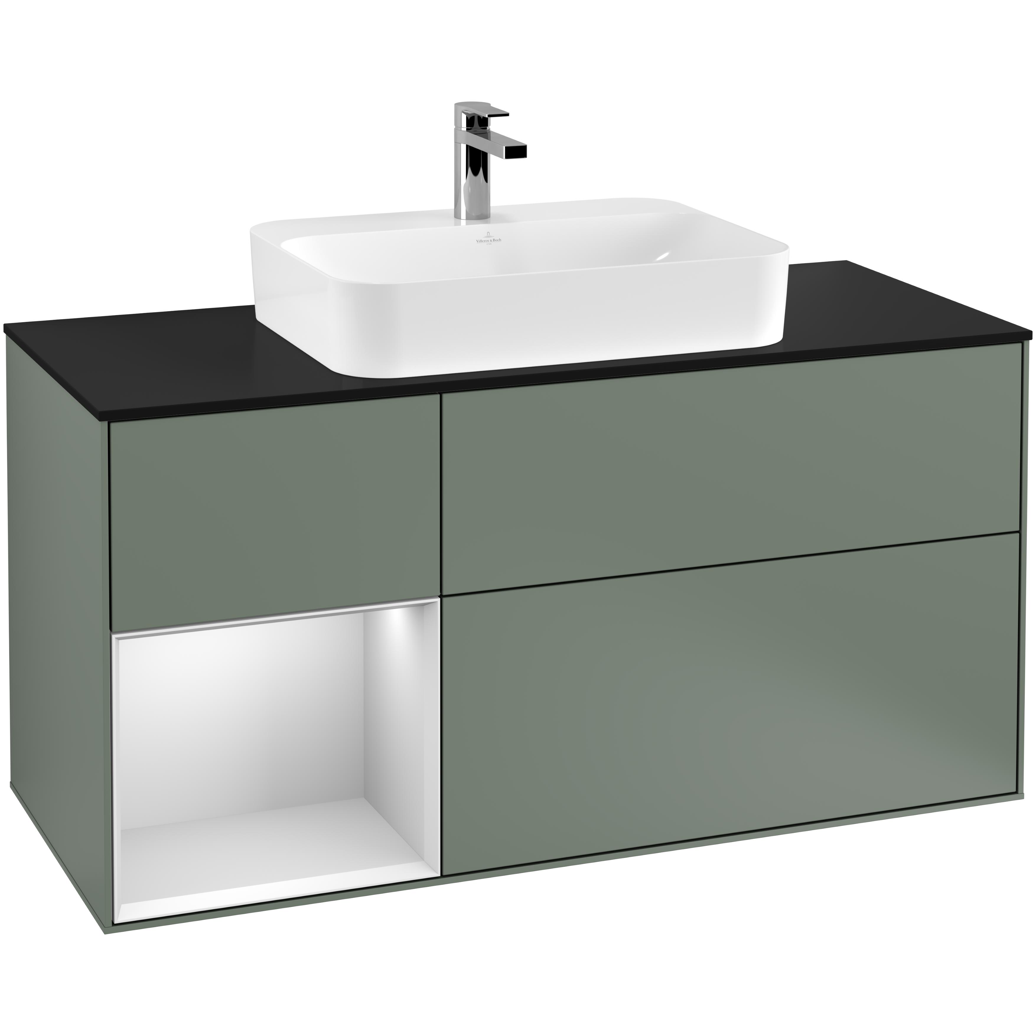 tvättställsskåp villeroy & boch finion med 3 lådor hylla och bänkskiva för ytmonterat tvättställ