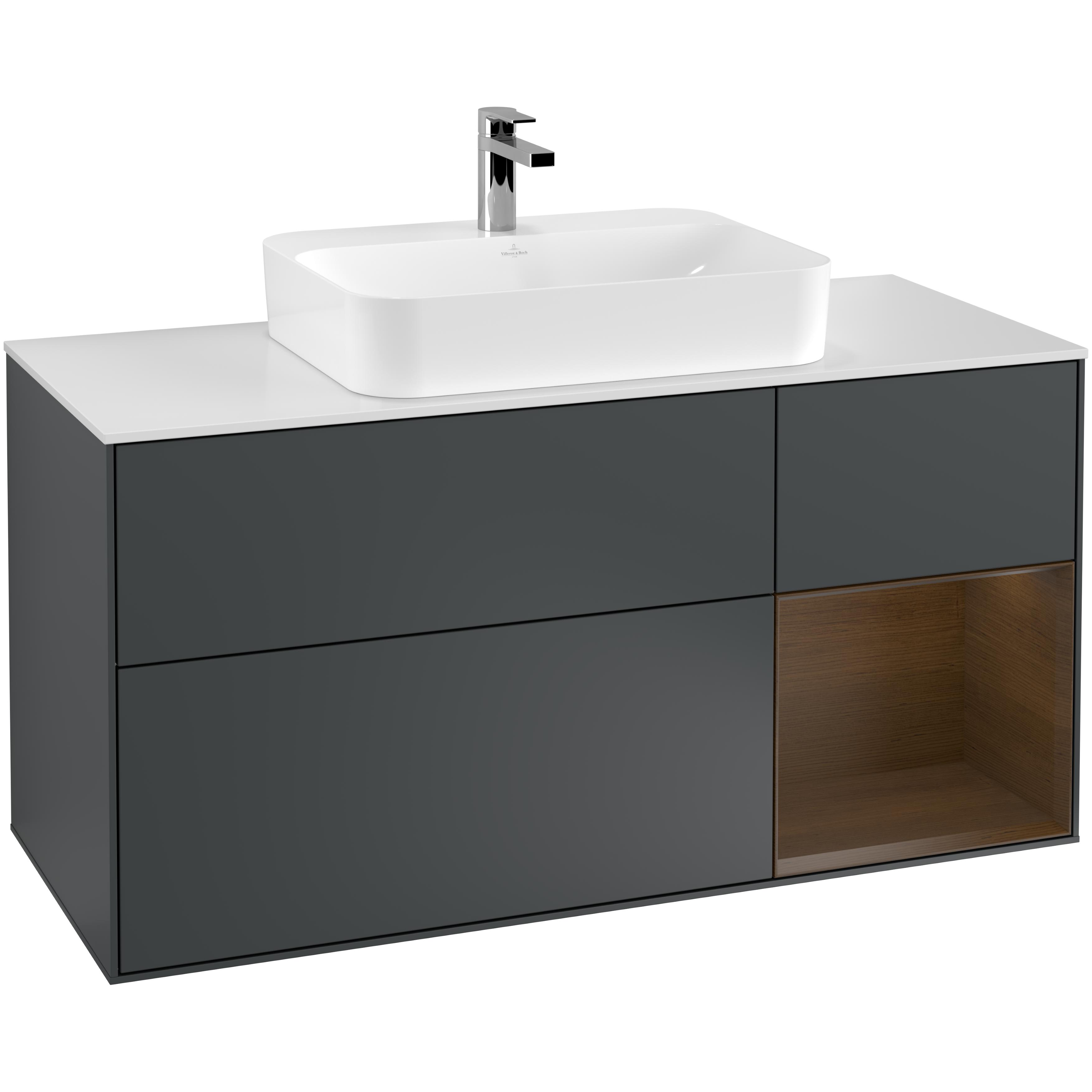 tvättställsskåp villeroy & boch finion med 3 lådor hylla och bänkskiva för ytmonterat tvättställ