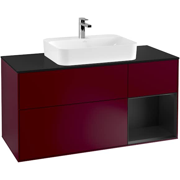 tvättställsskåp villeroy & boch finion med 3 lådor hylla och bänkskiva för ytmonterat tvättställ