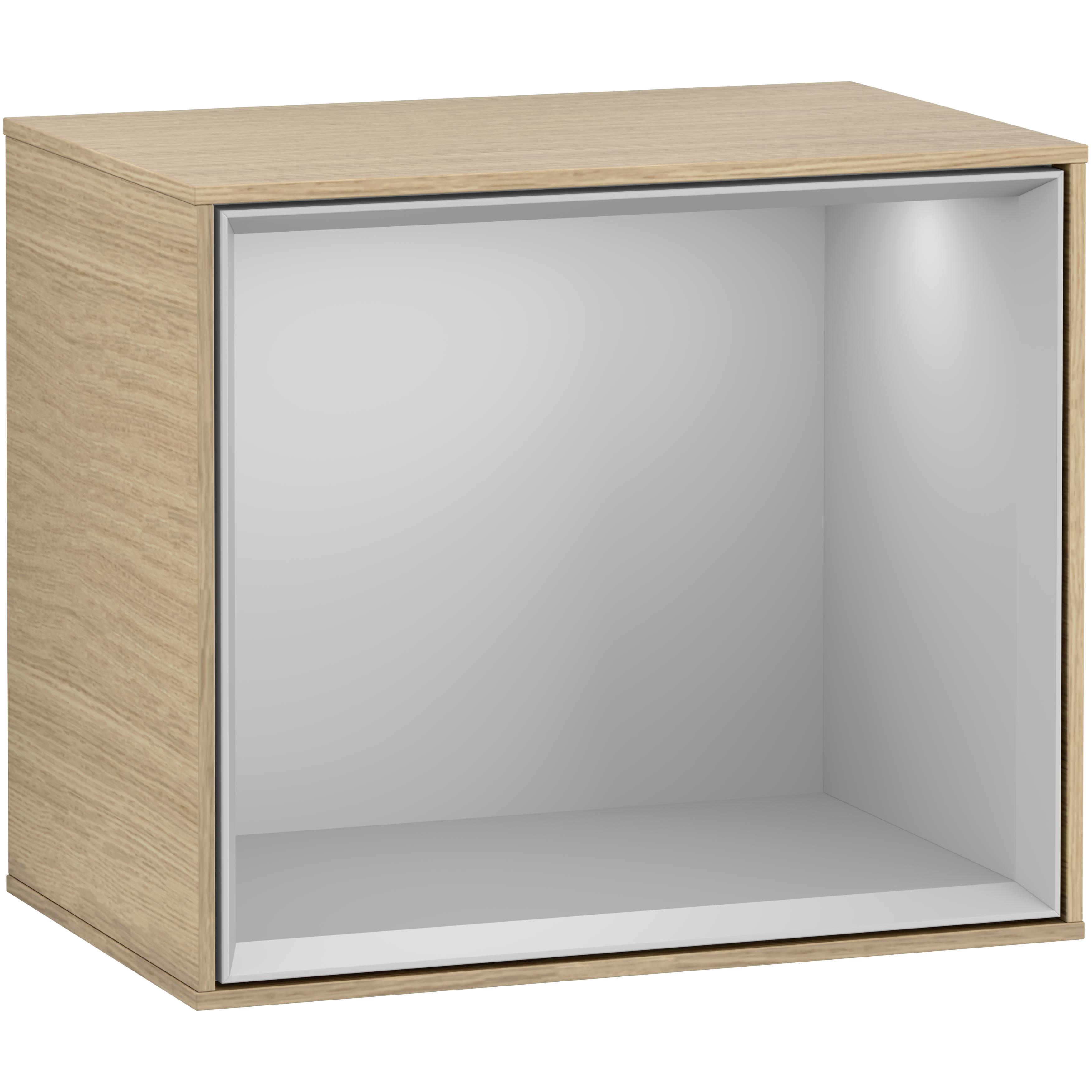 Badrumshylla Villeroy & Boch Finion 42 cm med Belysning Ekfanér, Ljusgrå Mattlack, Utan Väggbelysning, Med smartphoneladdare