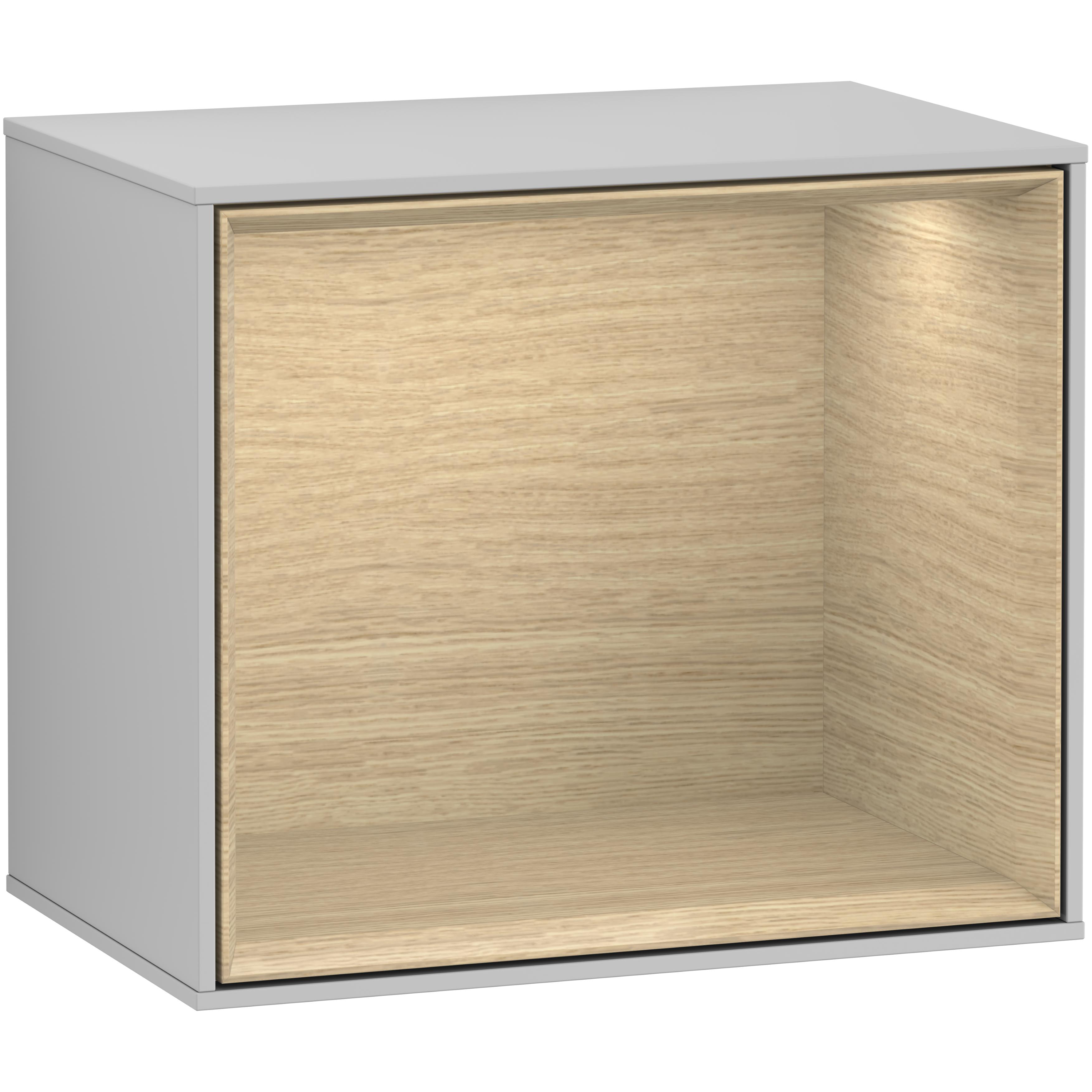 Badrumshylla Villeroy & Boch Finion 42 cm med Belysning Ljusgrå Mattlack, Ekfanér, Utan Väggbelysning, Med smartphoneladdare