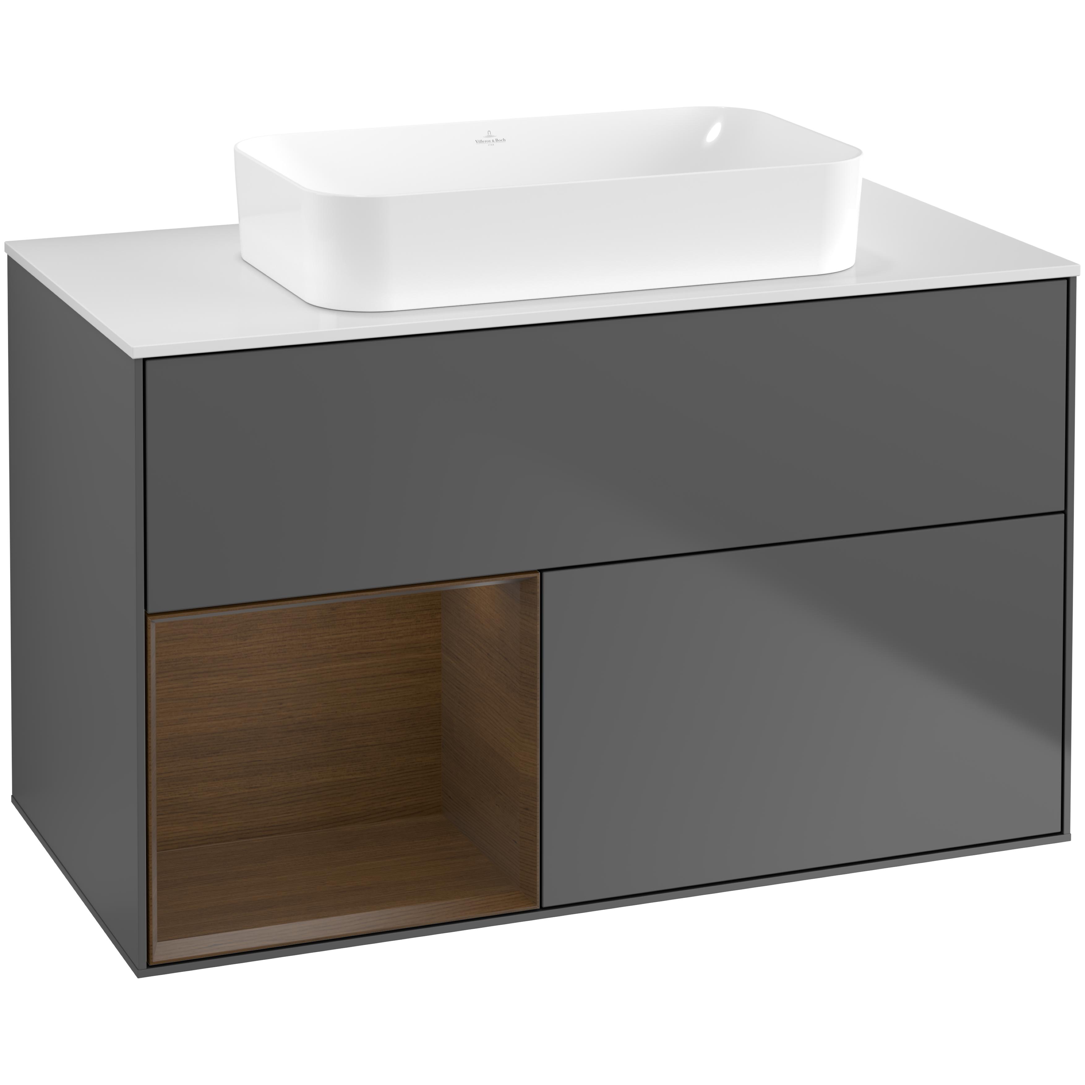 tvättställsskåp villeroy & boch finion med 2 lådor hylla och bänkskiva för fristående tvättställ