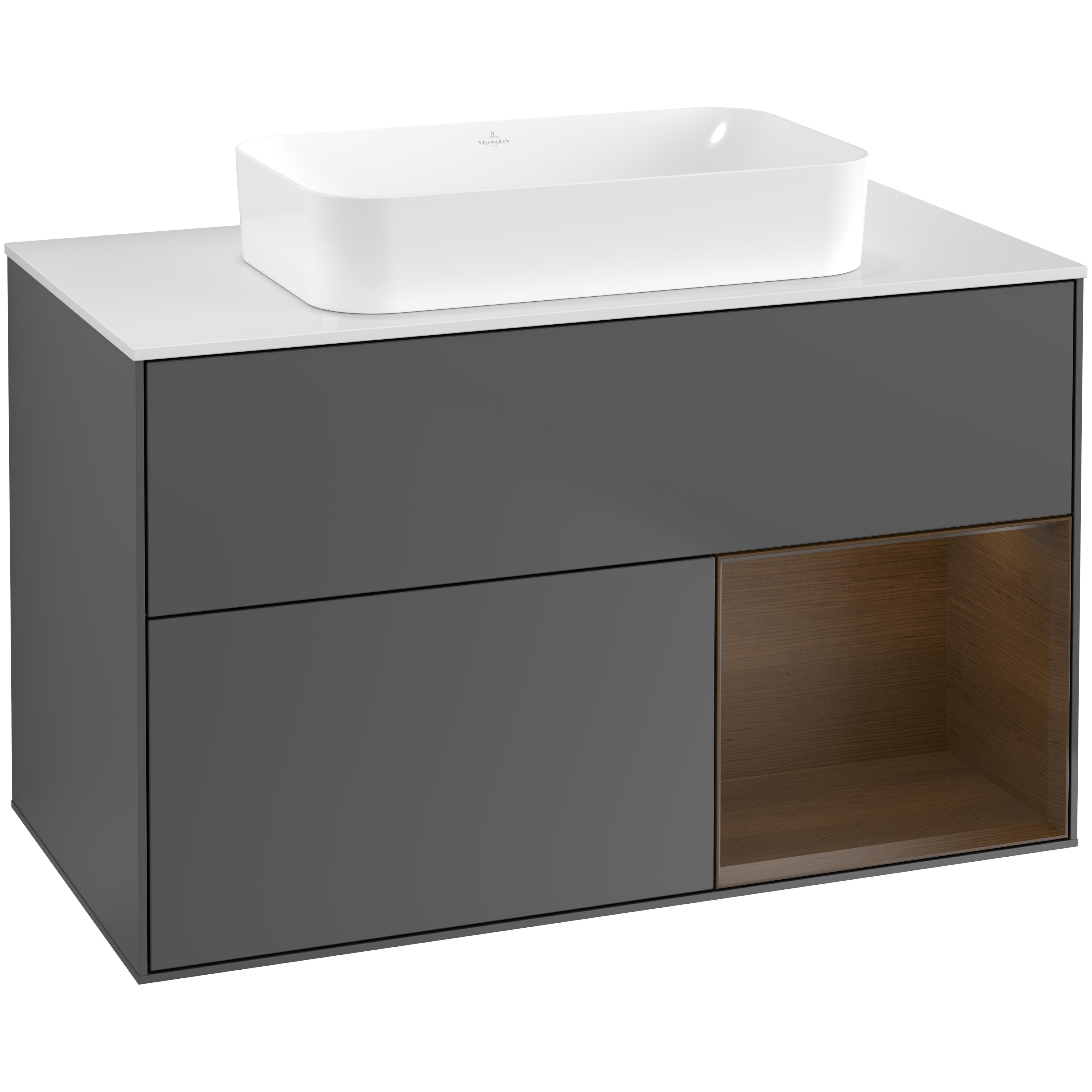 tvättställsskåp villeroy & boch finion med 2 lådor hylla och bänkskiva för fristående tvättställ