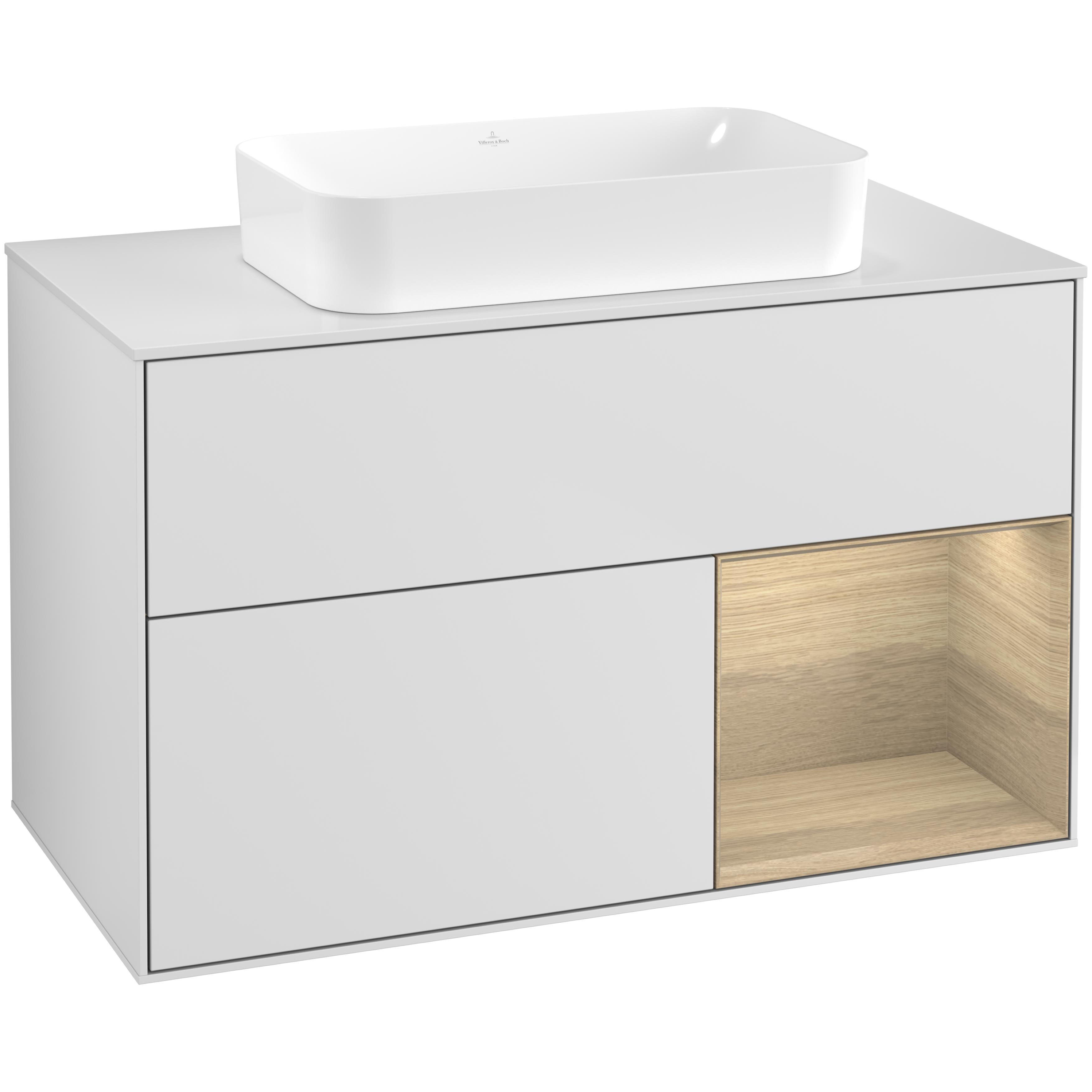 tvättställsskåp villeroy & boch finion med 2 lådor hylla och bänkskiva för fristående tvättställ