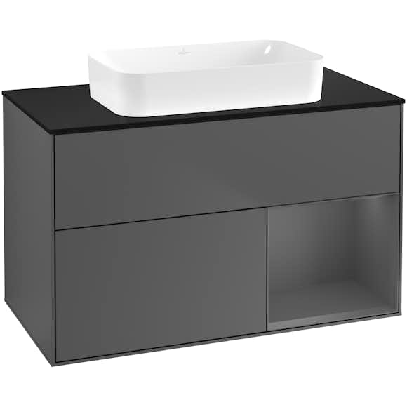 tvättställsskåp villeroy & boch finion med 2 lådor hylla och bänkskiva för fristående tvättställ