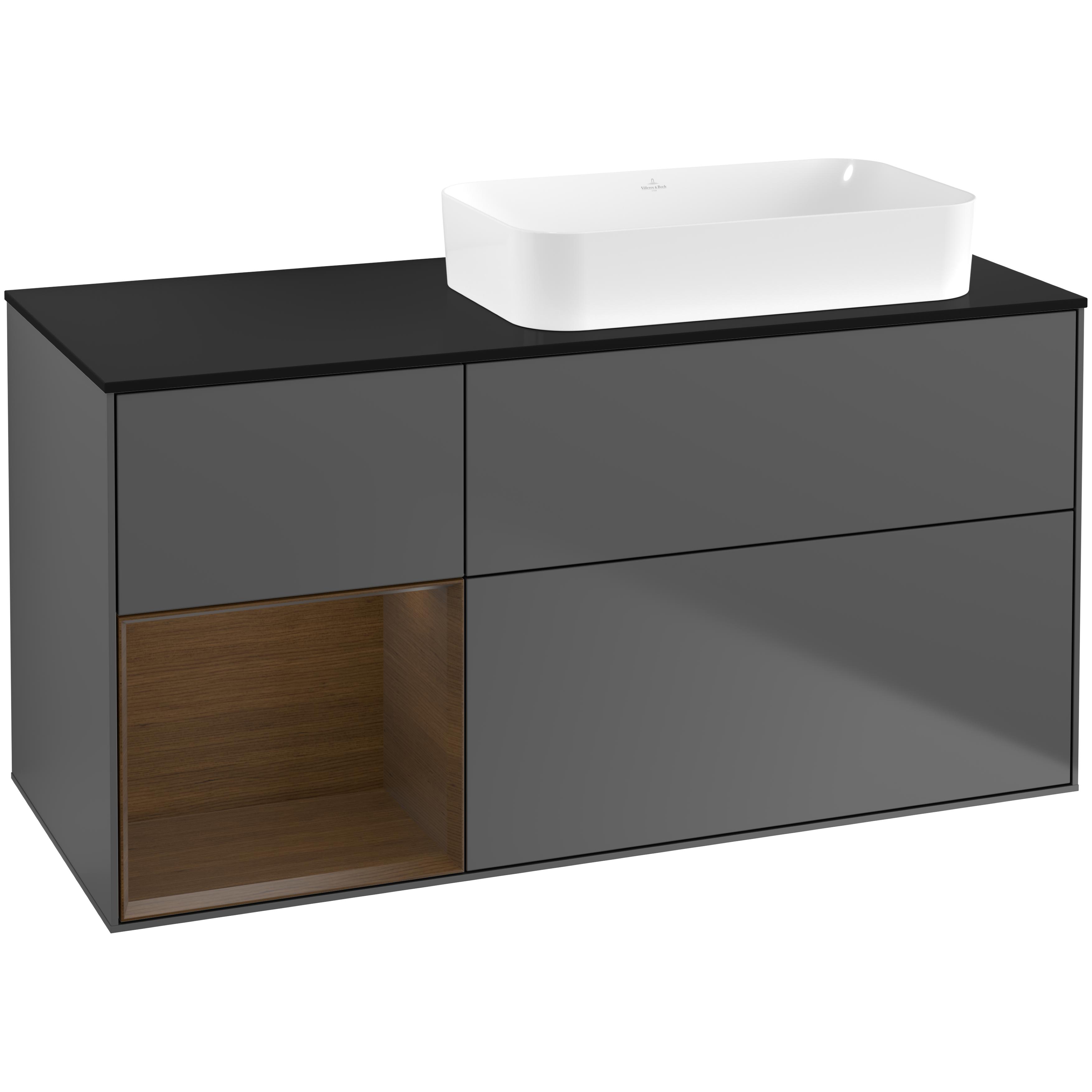 tvättställsskåp villeroy & boch finion med 3 lådor hylla och bänkskiva för ocentrerat fristående tvättställ