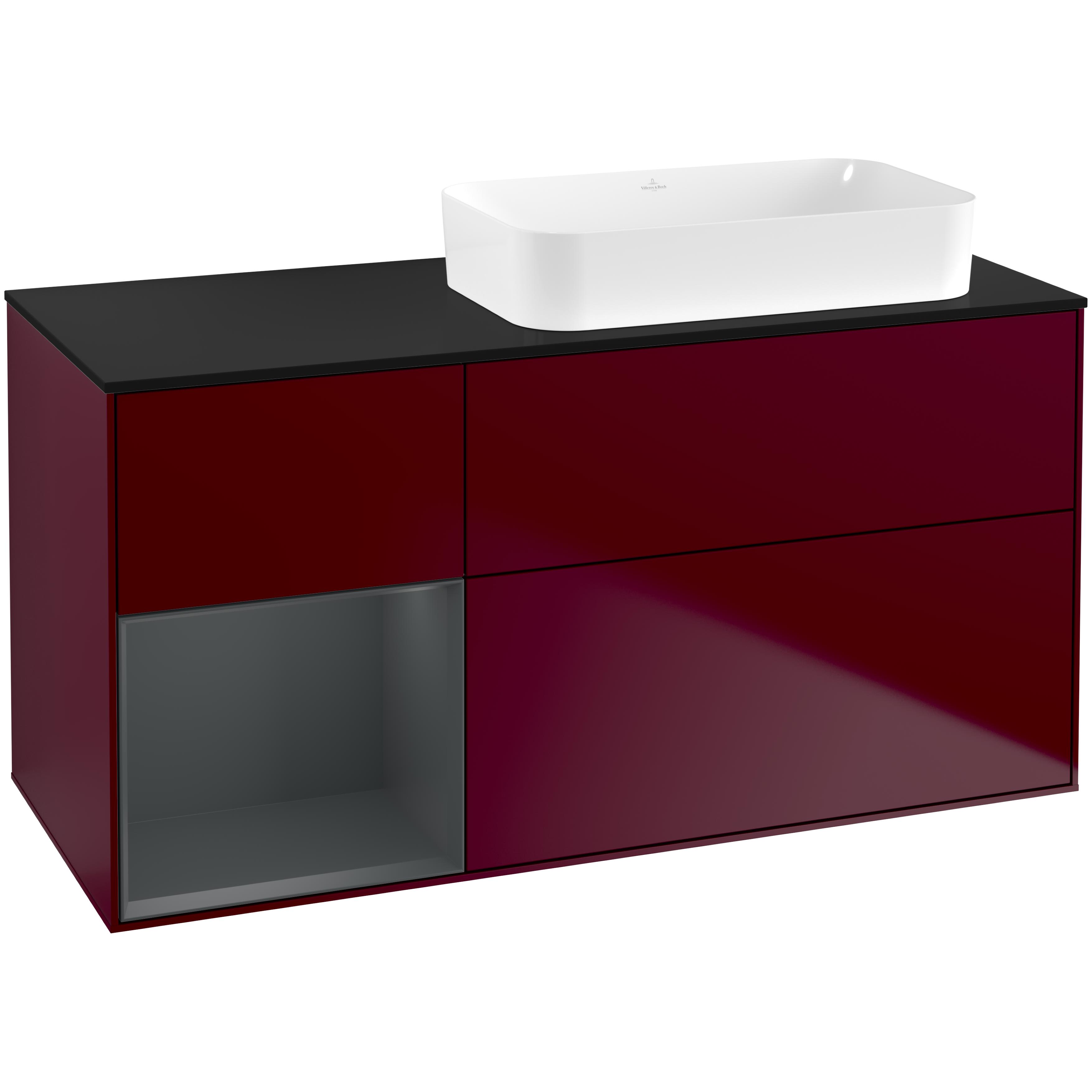 tvättställsskåp villeroy & boch finion med 3 lådor hylla och bänkskiva för ocentrerat fristående tvättställ