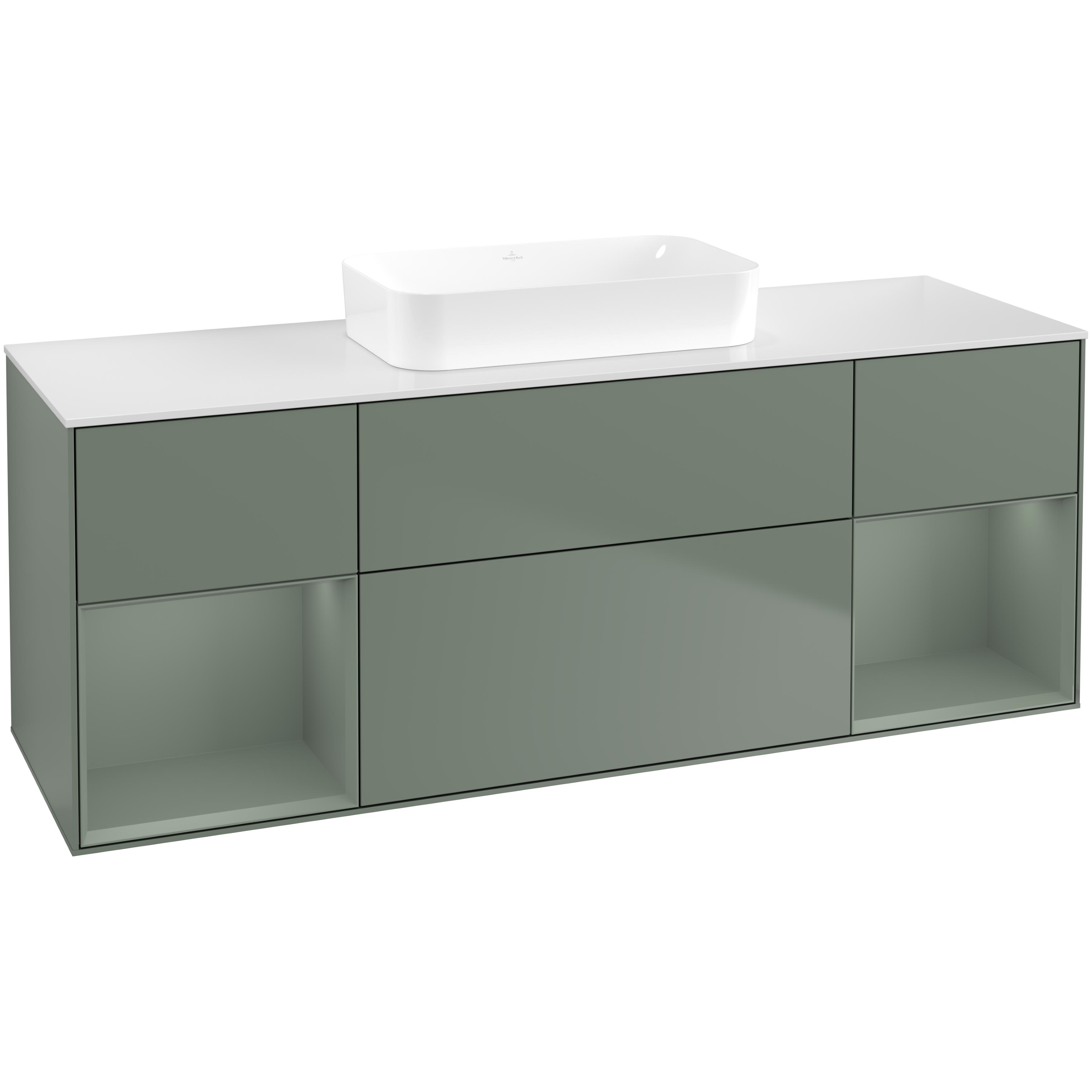 tvättställsskåp villeroy & boch finion med två hyllor och bänkskiva för fristående tvättställ