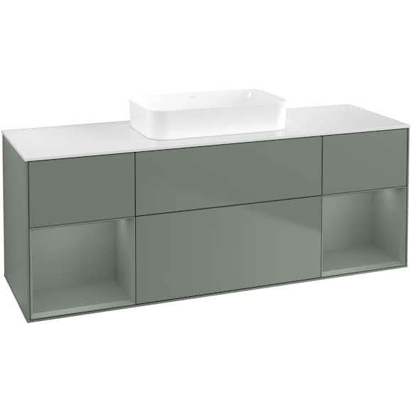 tvättställsskåp villeroy & boch finion med två hyllor och bänkskiva för fristående tvättställ