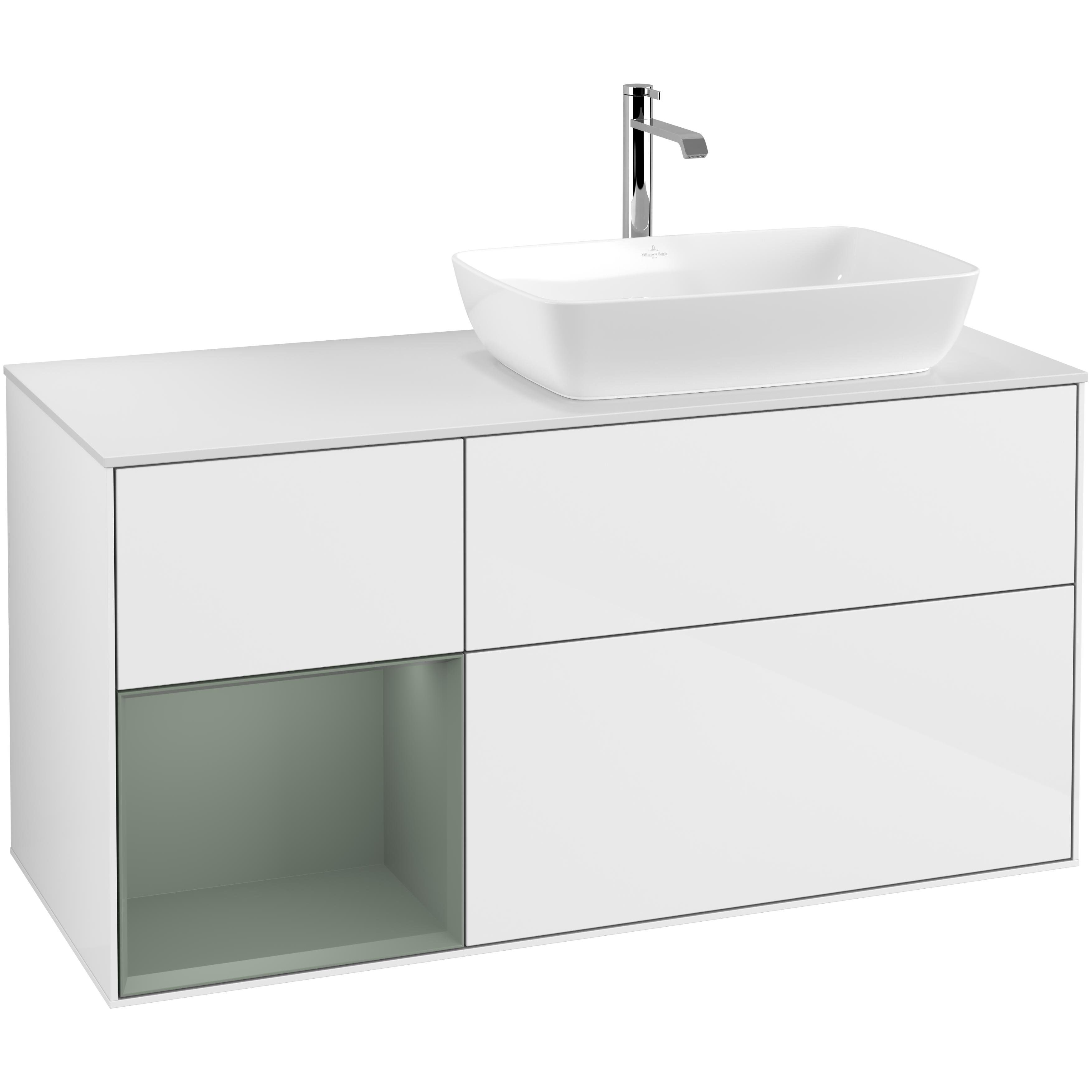 tvättställsskåp villeroy & boch finion med 3 lådor hylla och bänkskiva för ocentrerat tvättställ från artis & collaro