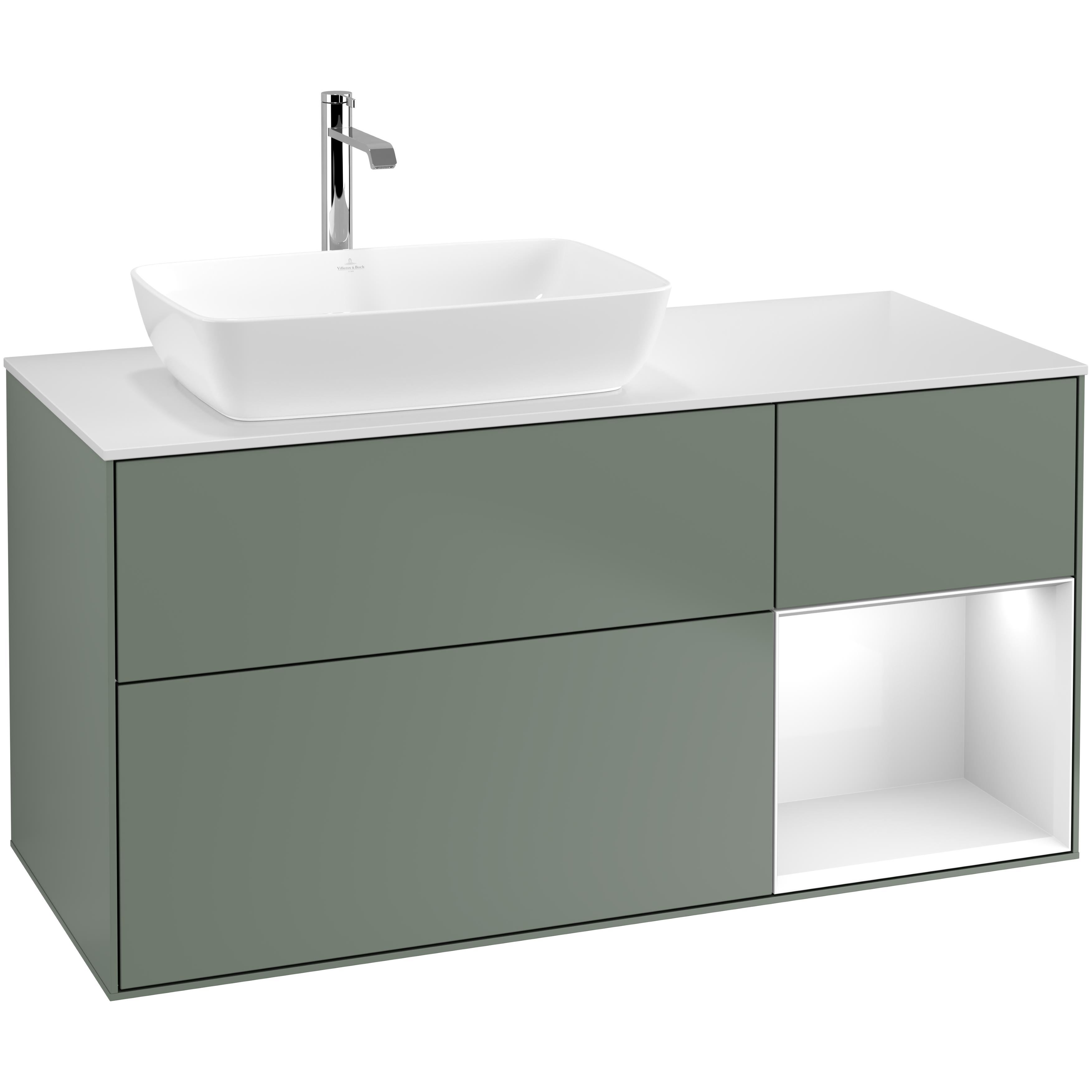 tvättställsskåp villeroy & boch finion med 3 lådor hylla och bänkskiva för ocentrerat tvättställ från artis & collaro