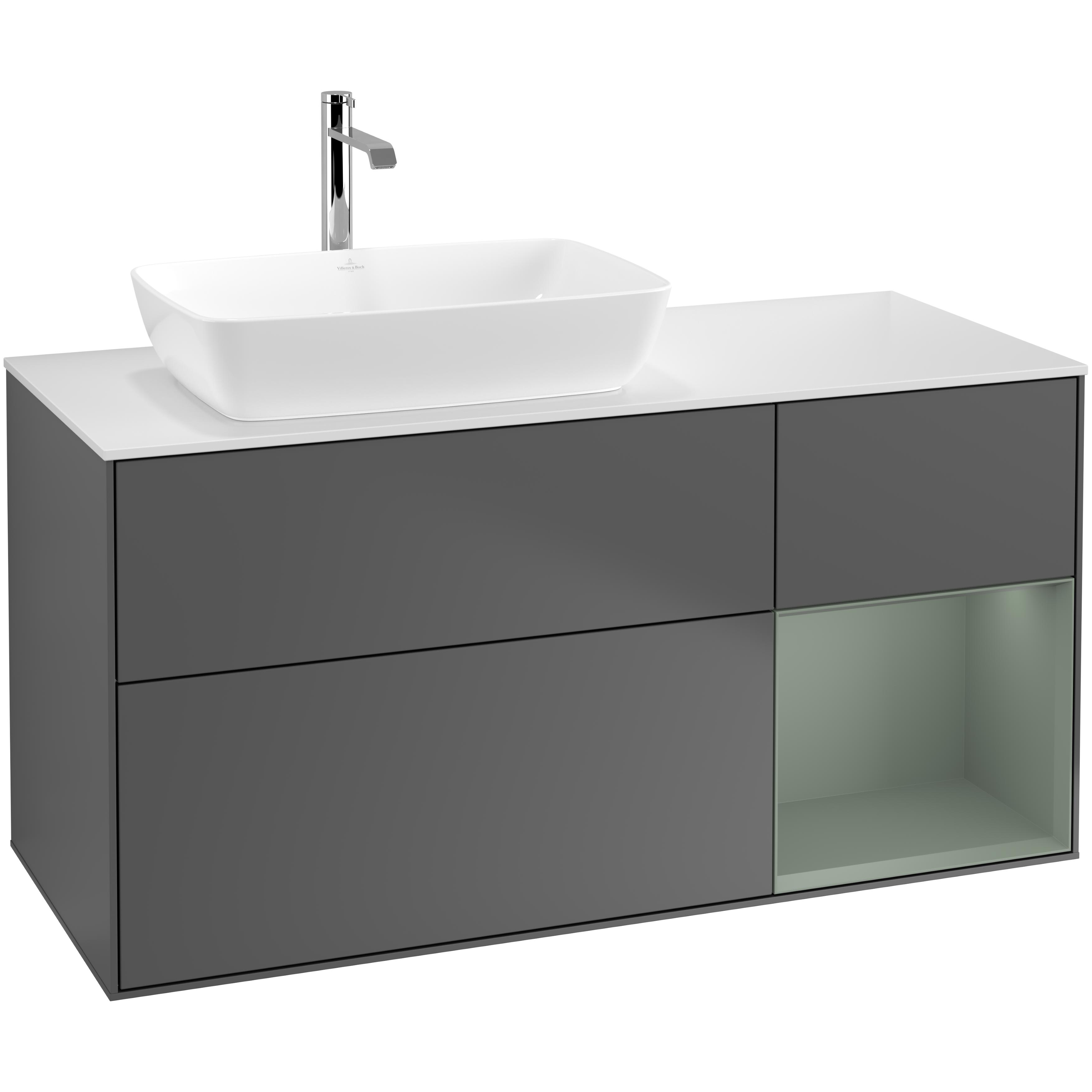 Tvättställsskåp Villeroy & Boch Finion med 3 Lådor Hylla och Bänkskiva för Ocentrerat Tvättställ från Artis & Collaro | badrum - badrumsmobler - tvattstallsskap-och-kommod | KakelKungen