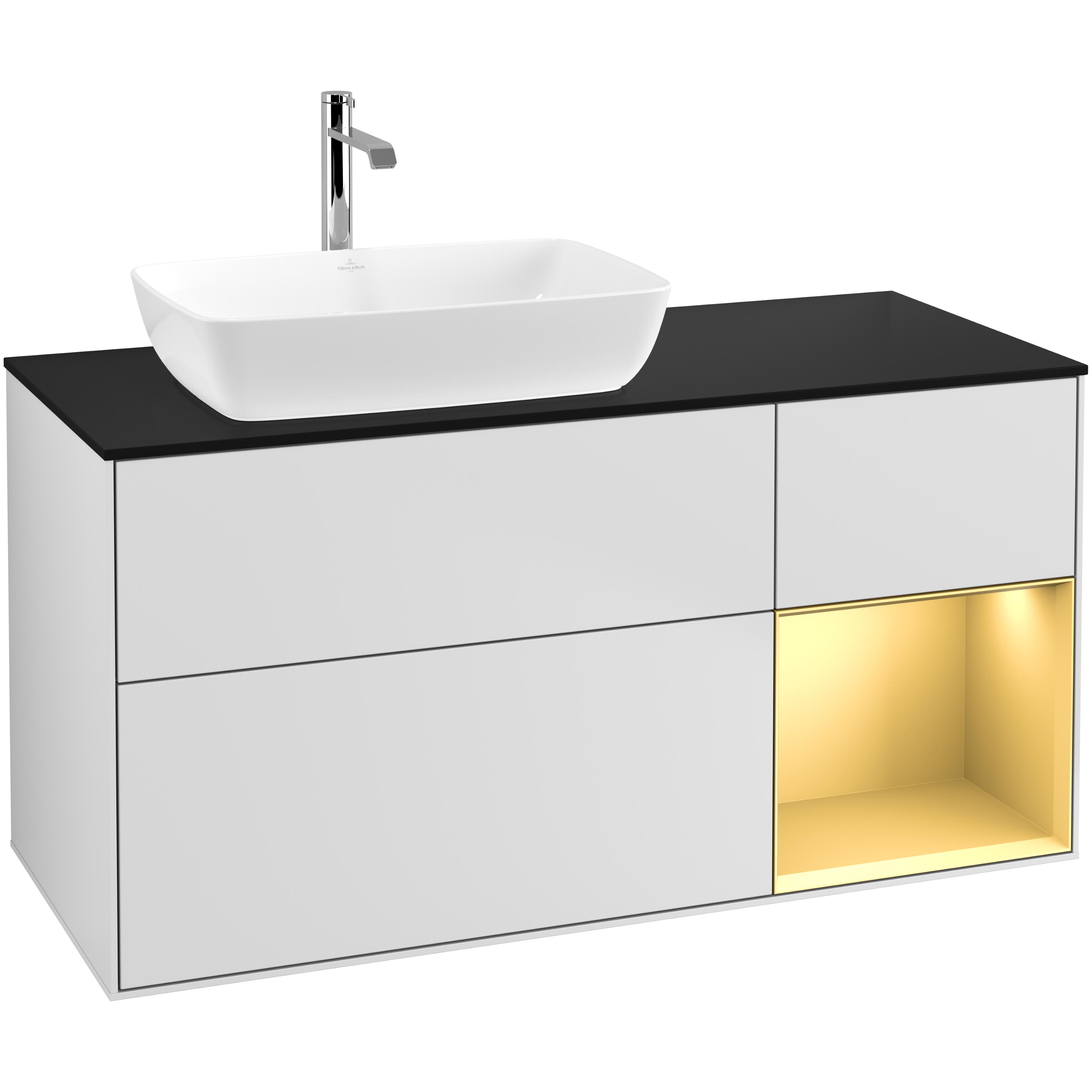 Tvättställsskåp Villeroy & Boch Finion med 3 Lådor Hylla och Bänkskiva för Ocentrerat Tvättställ från Artis & Collaro | badrum - badrumsmobler - tvattstallsskap-och-kommod | KakelKungen