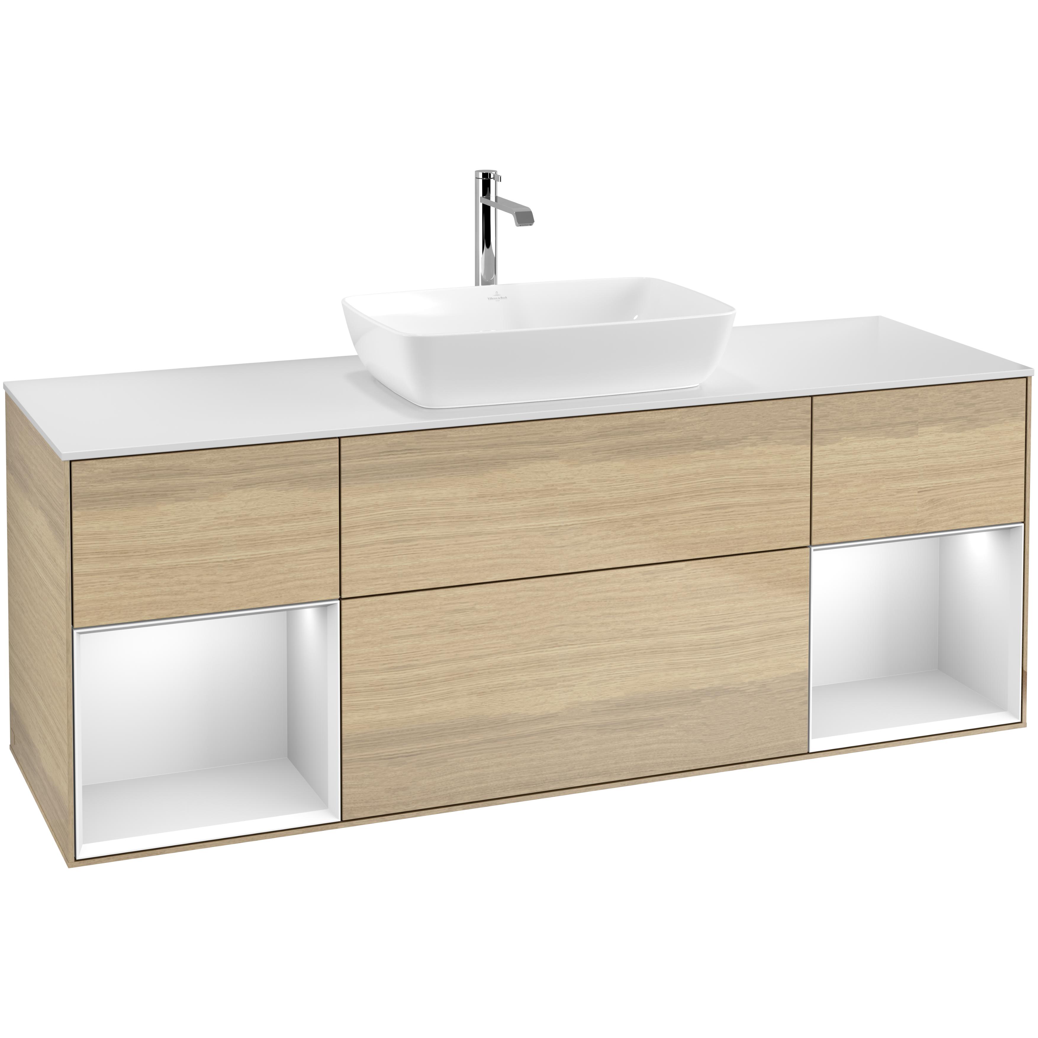 tvättställsskåp villeroy & boch finion med två hyllor och bänkskiva för fristående tvättställ från artis & collaro